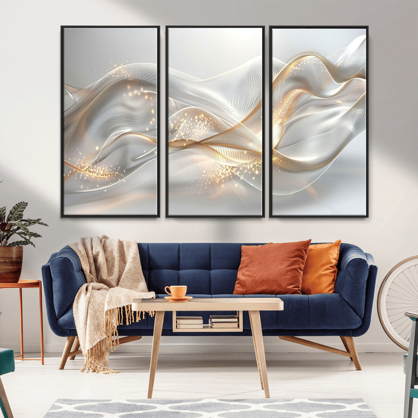 -Abstract art Grey and Gold Lines Wall Art