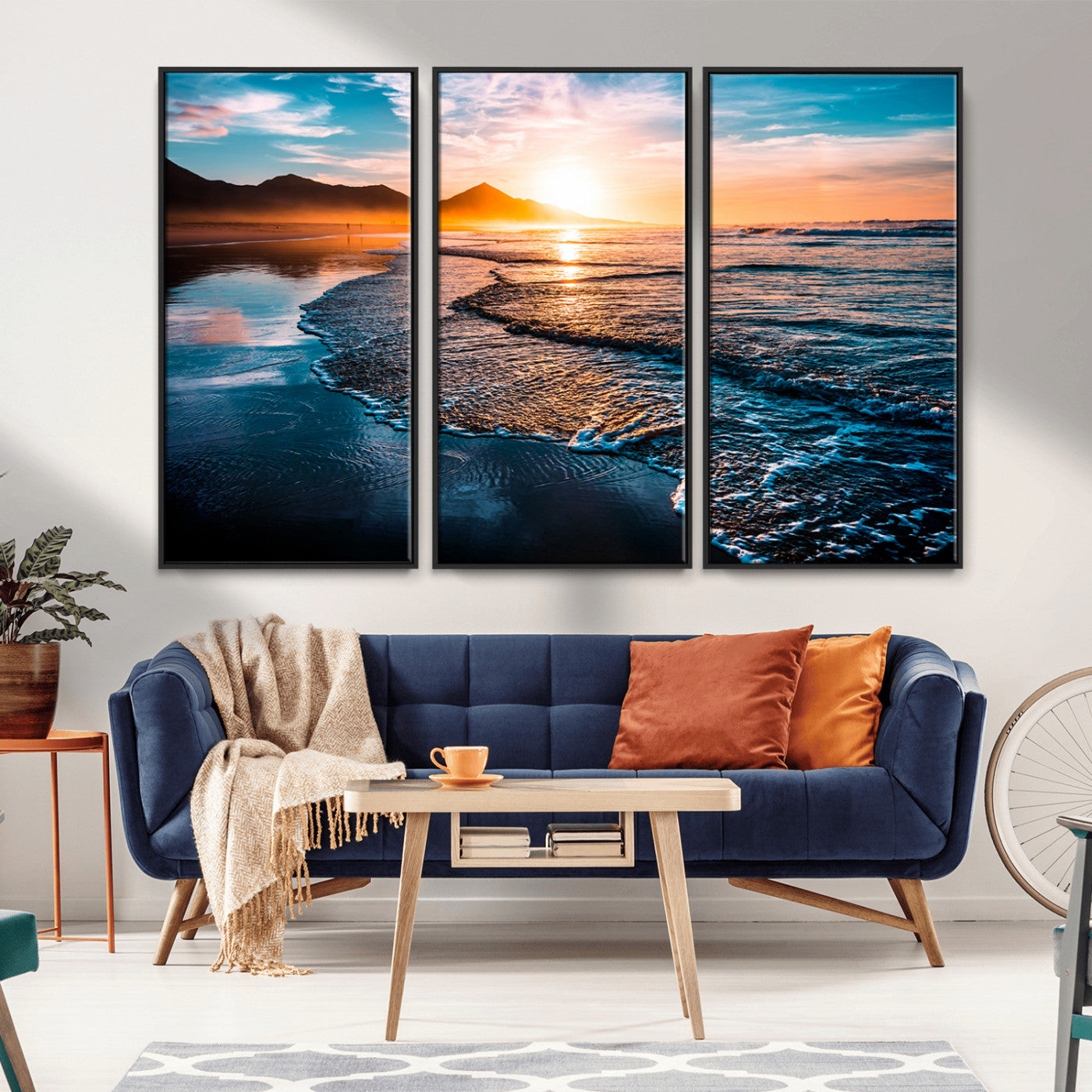 MGV-FC-48X32-3P - Beach Ocean Sunset on the Sea Wall Art Canvas, Beach Ocean Sunset Canvas Print