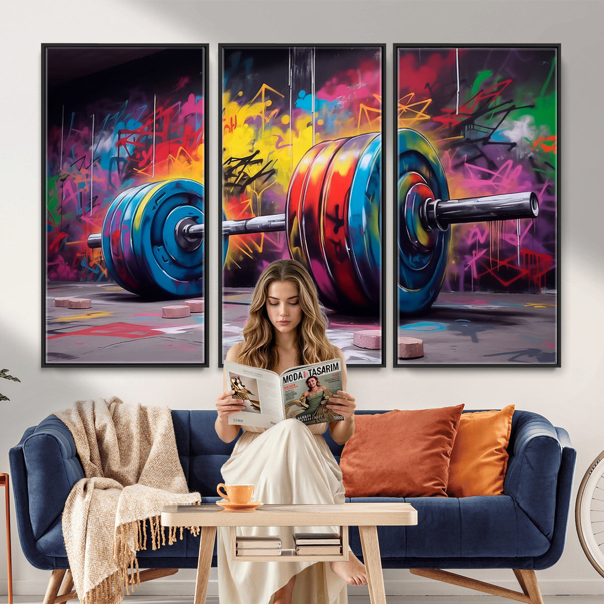 13549-MGV-CV-36X24 - Abstract Graffiti Barbell Canvas Wall Art | Urban Fitness Meets Bold Street Art