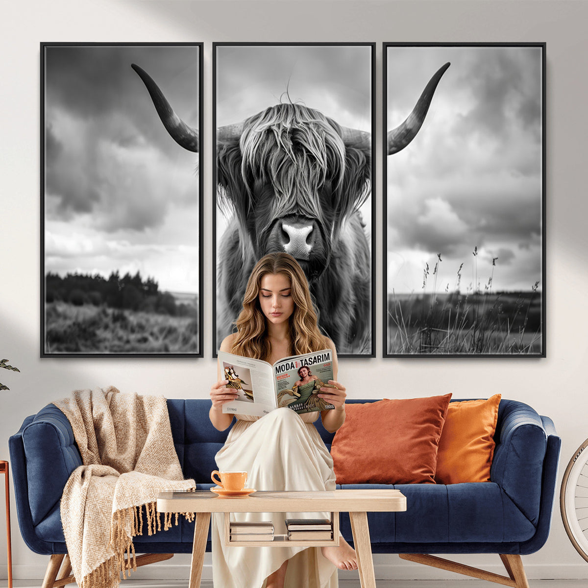 17924-_Poster-30x20 - Scottish Cow Wall Art Canvas Print, Longhorn Wall Art
