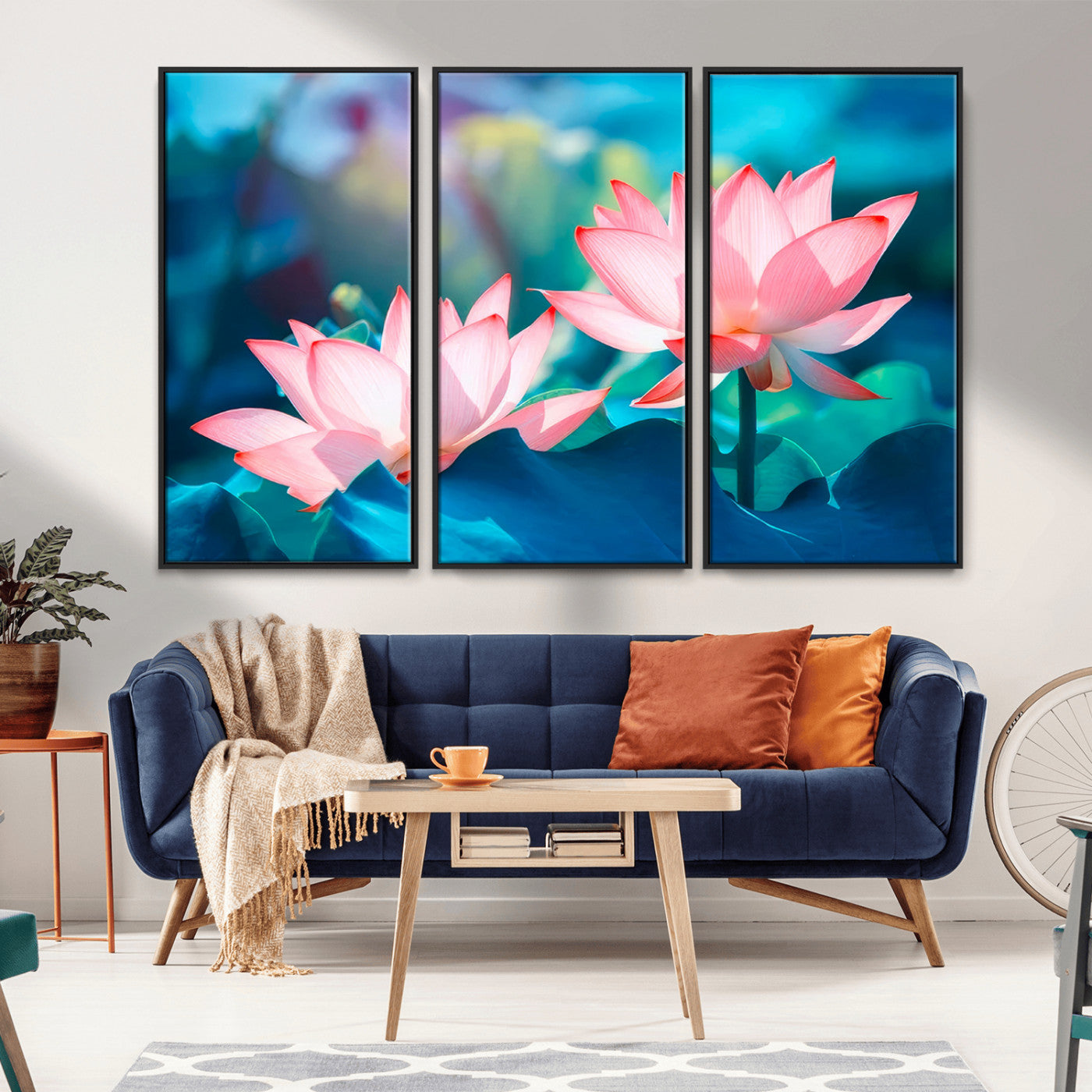 MGV-FC-48X32-3P - Pink Lotus Flower Canvas Wall Art | Vibrant Floral Wall Decor for Living Room, Office, or Bedroom | Large Botanical Art