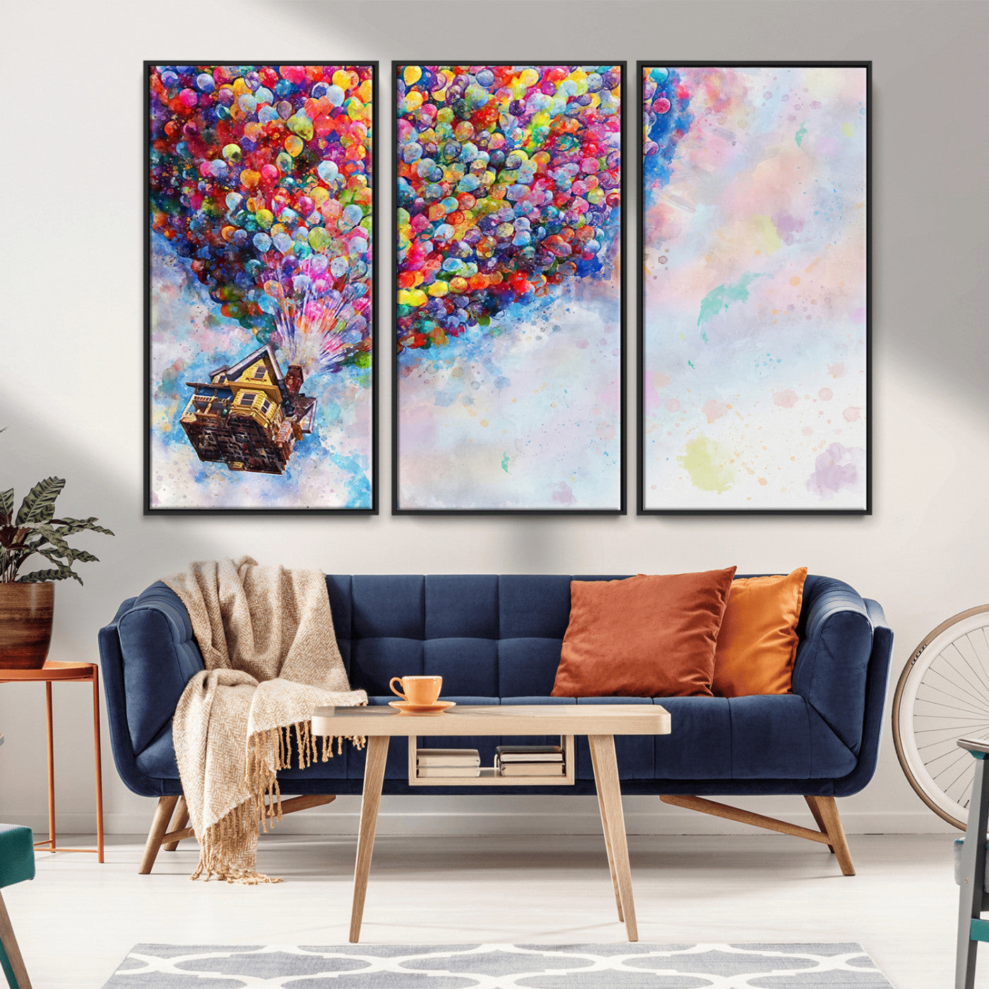 MGV-FC-48X32-3P - Don't Look Up Movie Canvas Wall Art - Vibrant Floating House and Balloons Scene, Tribute to Iconic