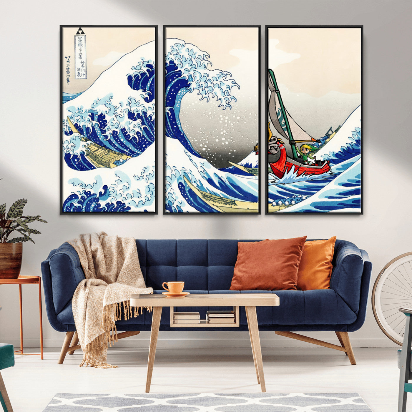 MGV-FC-48X32-3P - Katsushika Hokusai Kanagawa Giant Wave Wall Art Canvas Print | Iconic Japanese Art for Living Room