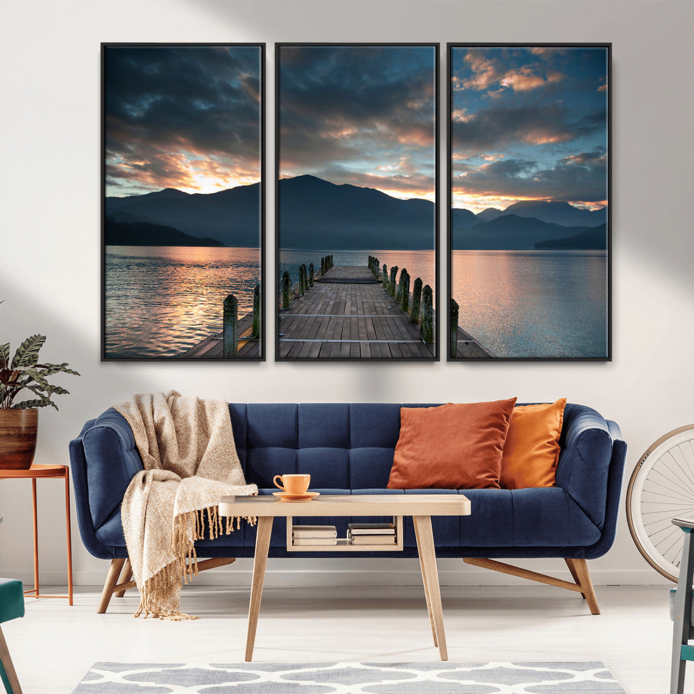 MGV-FC-48X32-3P - Mountain Lake Wood Pier Canvas Wall Art Nature Lake Print