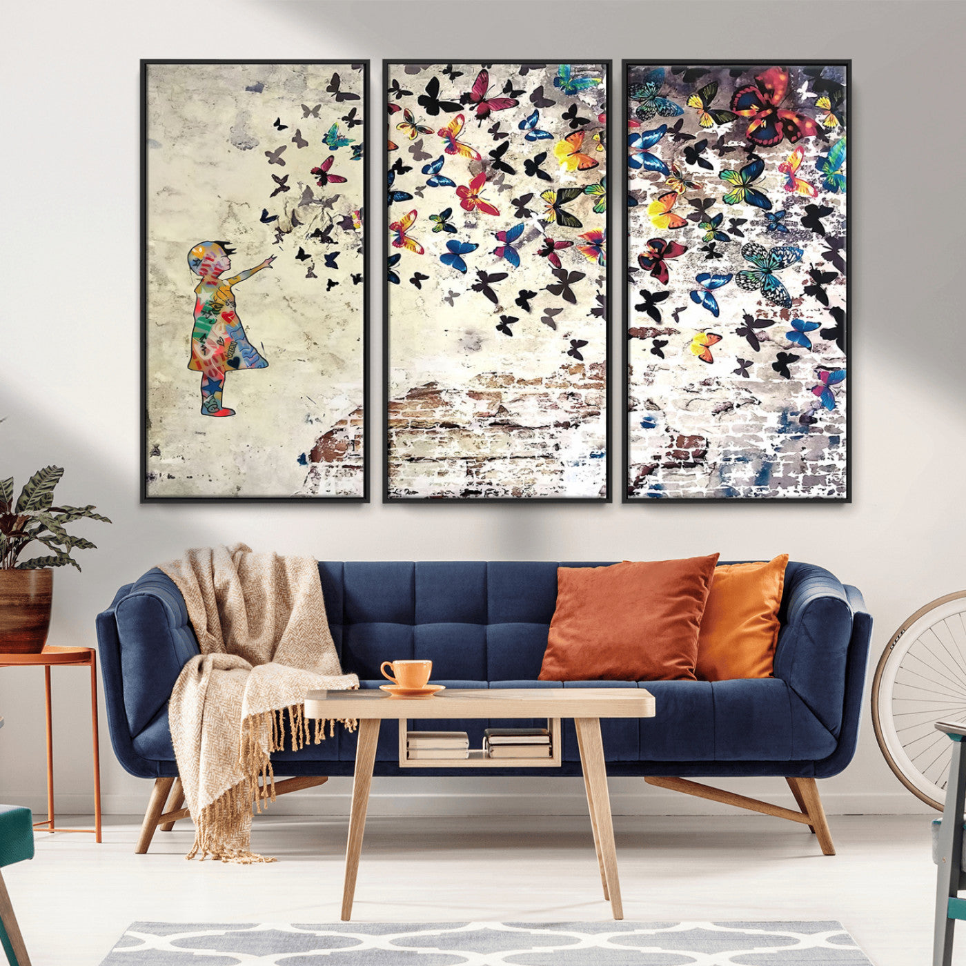 MGV-FC-48X32-3P - Banksy Wall Art - Banksy Girl Butterfly Graffiti Wall Art Canvas Print - Butterfly Girl and Freedom Flight - Vibrant Street Art Print