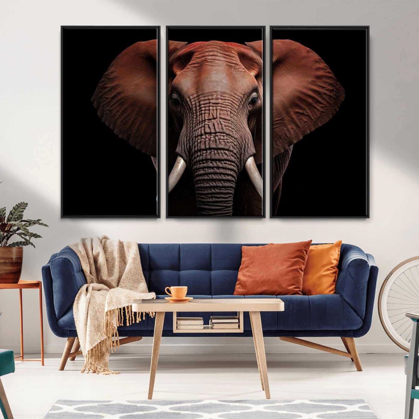 -Wild Elephant Wall Art Canvas Print, Africa Savannah Wild Animal Wall Decor Print