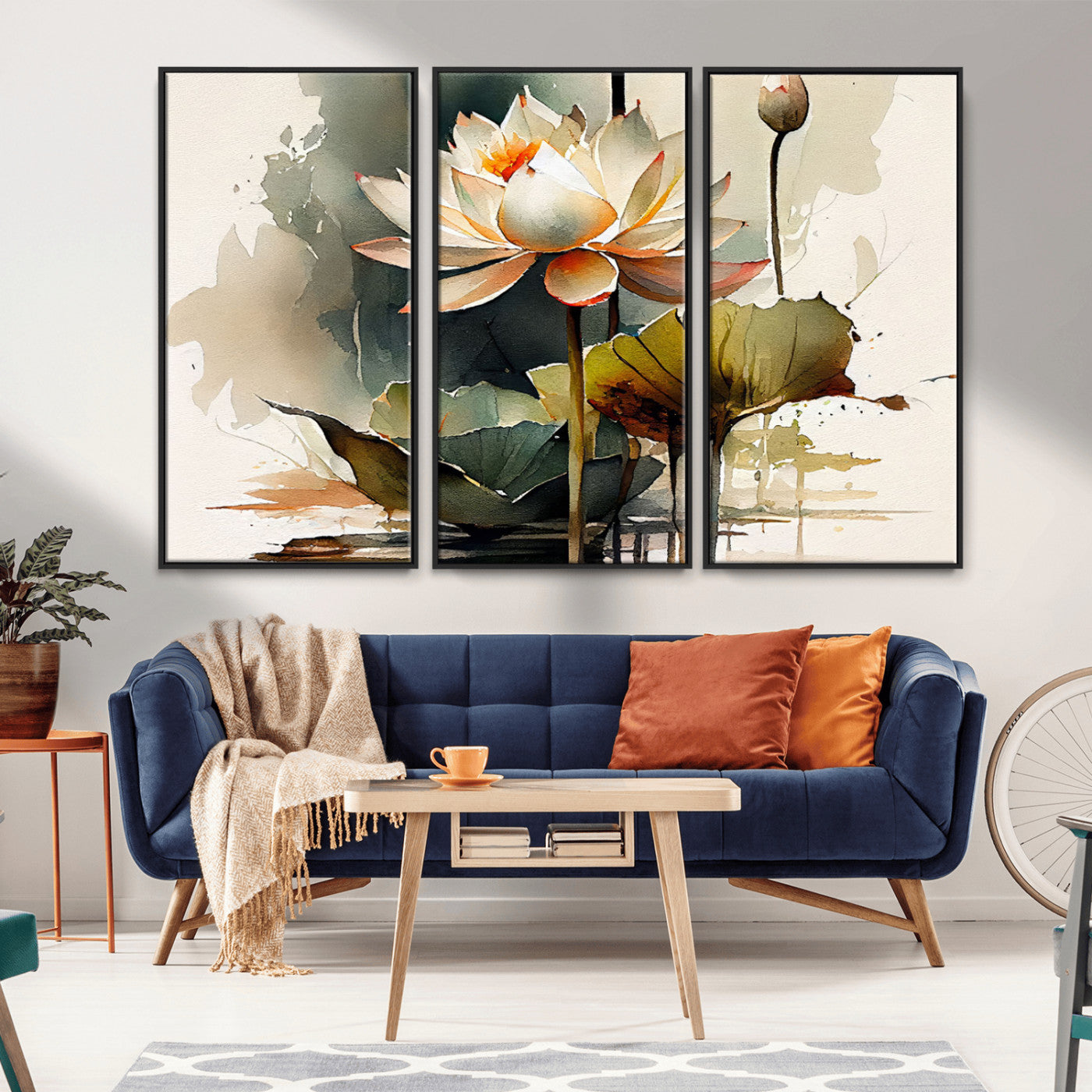 MGV-FC-48X32-3P - Lotus Flower Watercolor Canvas Print – A Symbol of Serenity and Growth, Captured in Soft Watercolors – Contemporary Wall Art for Tranquil Spaces