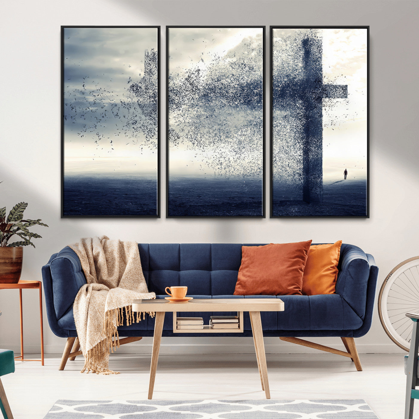 MGV-FC-48X32-3P - Jesus and the Fading Cross Wall Art Print – Symbol of Faith, Christian Wall Art Canvas Print, Framed and Ready to Hang