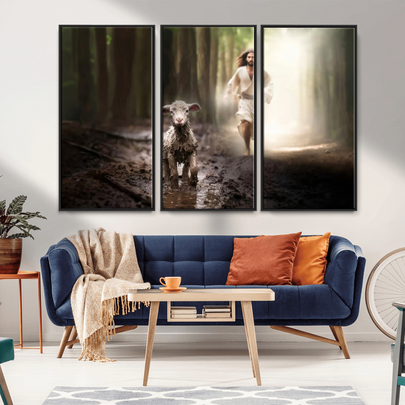 MGV-FC-48X32-3P - Jesus Canvas Wall Art - Jesus Running After Lost Lamb, Jesus, Christian Home Decor - Church Wall Art