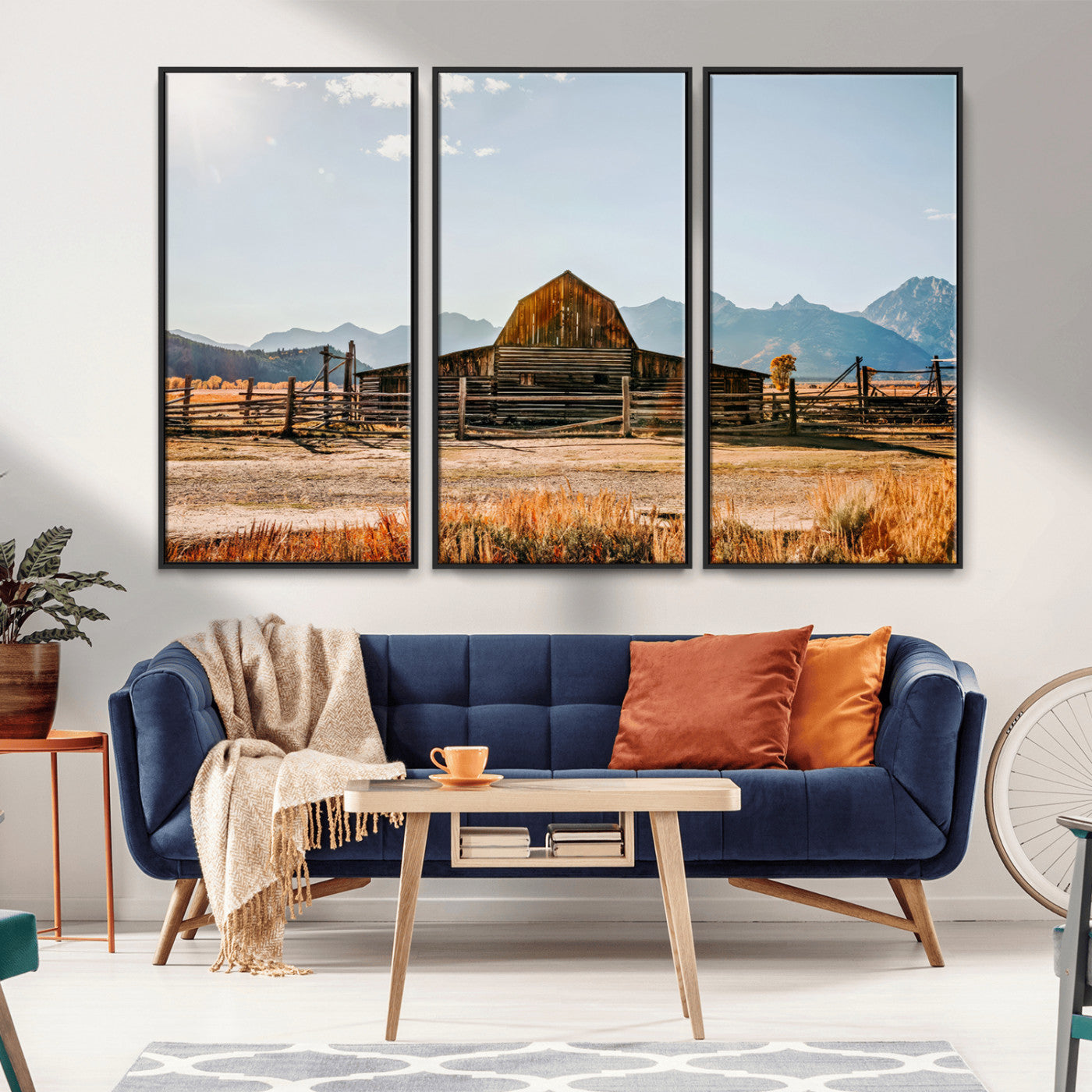 MGV-FC-48X32-3P - Vintage Old Barn Field Wall Art Canvas Print for Farmhouse Decor - Rustic Barn Wall Art Canvas Print