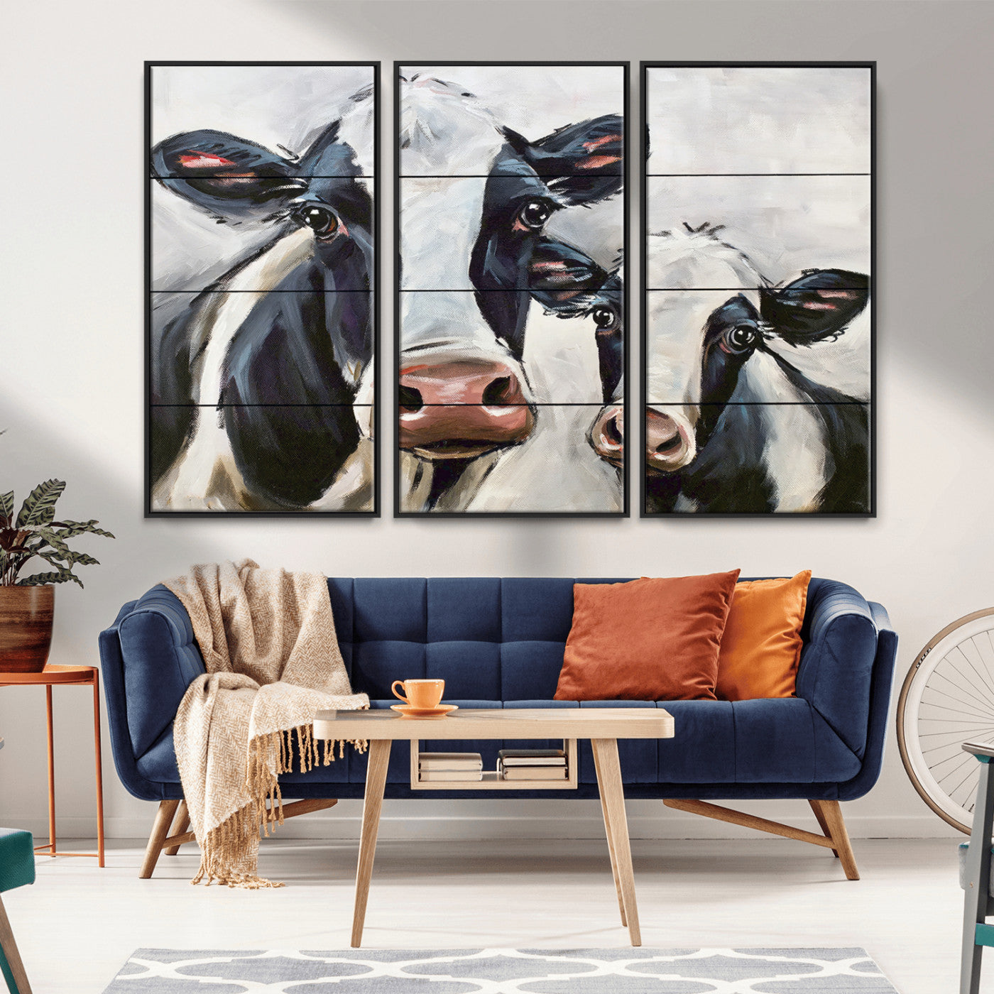-Vintage Baby and Mom Cattle Wall Art Canvas Print