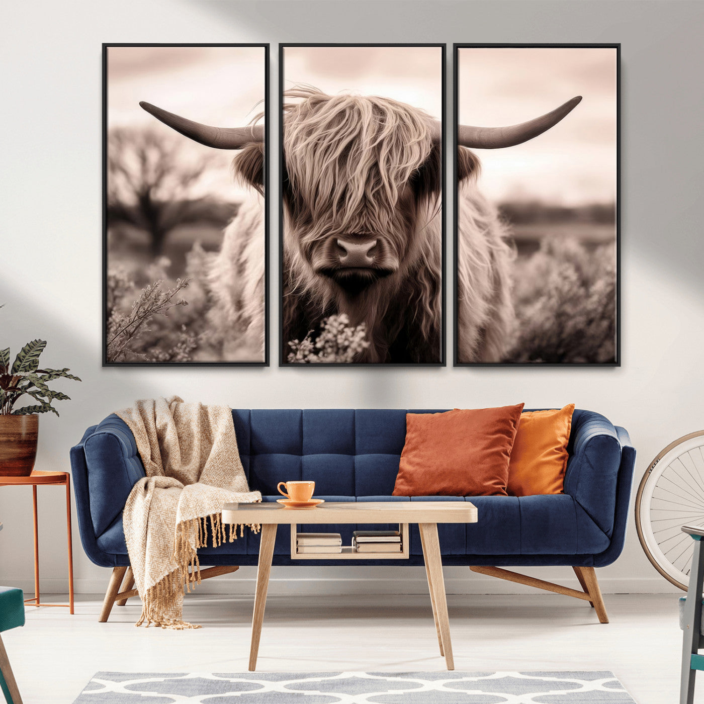 MGV-FC-48X32-3P - Scottish Cow Longhorn Wall Art Canvas Print