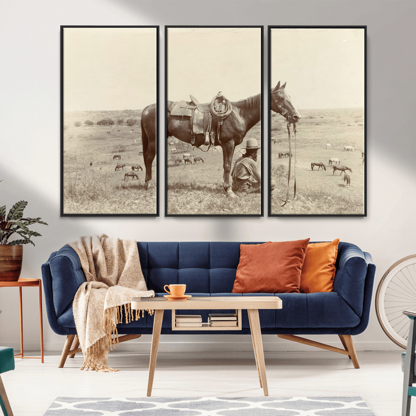 MGV-FC-48X32-3P - Cowboy Wall Art - Western Horse Canvas Print - Vintage Western Wall Art Canvas Print, Ready to Hang