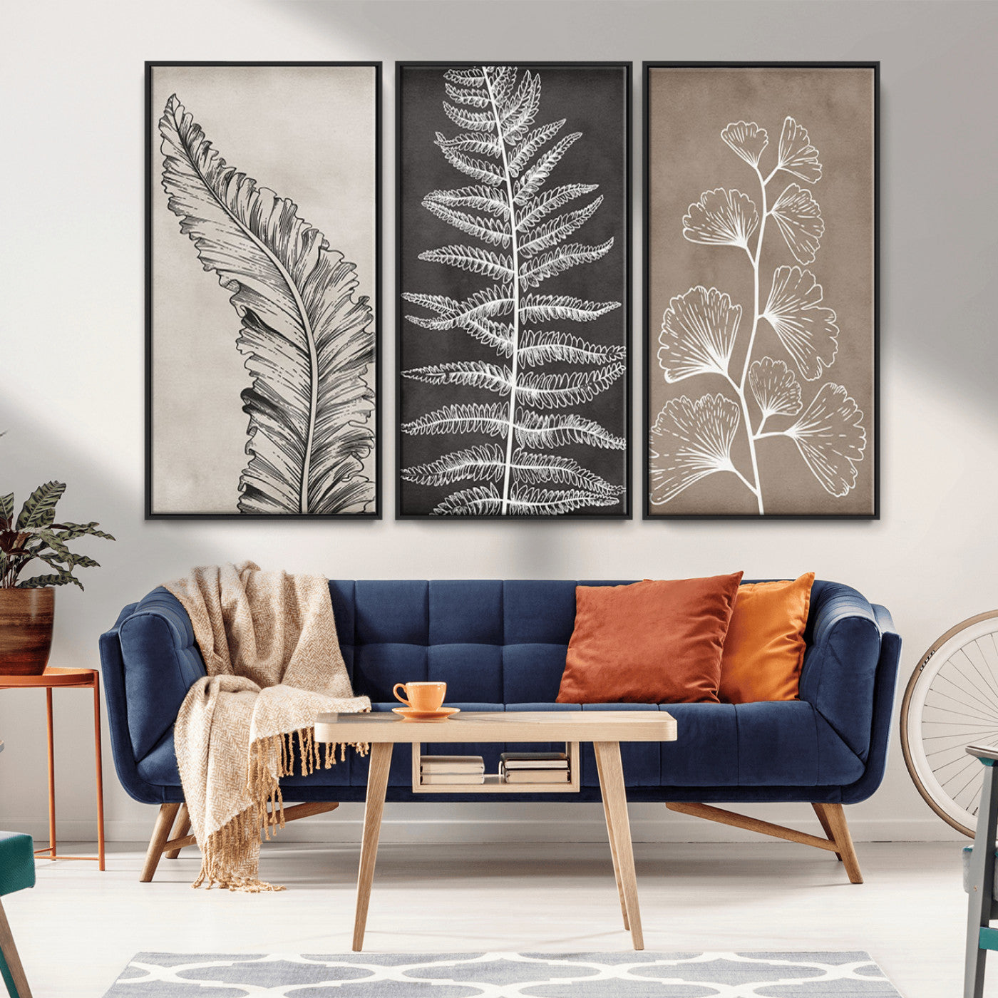 MGV-FC-48X32-3P - Minimalist Botanical Wall Art Canvas Print, Framed and Ready to Hang - Nature Art Print for Home