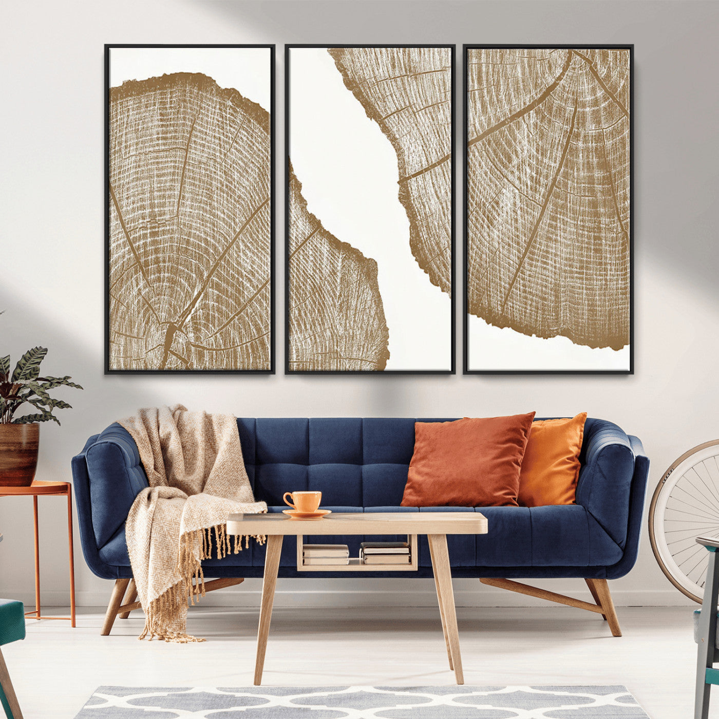 -Rustic Brown Tree Ring Wall Art Canvas Print – Framed and Ready to Hang – Elegant Nature-Inspired