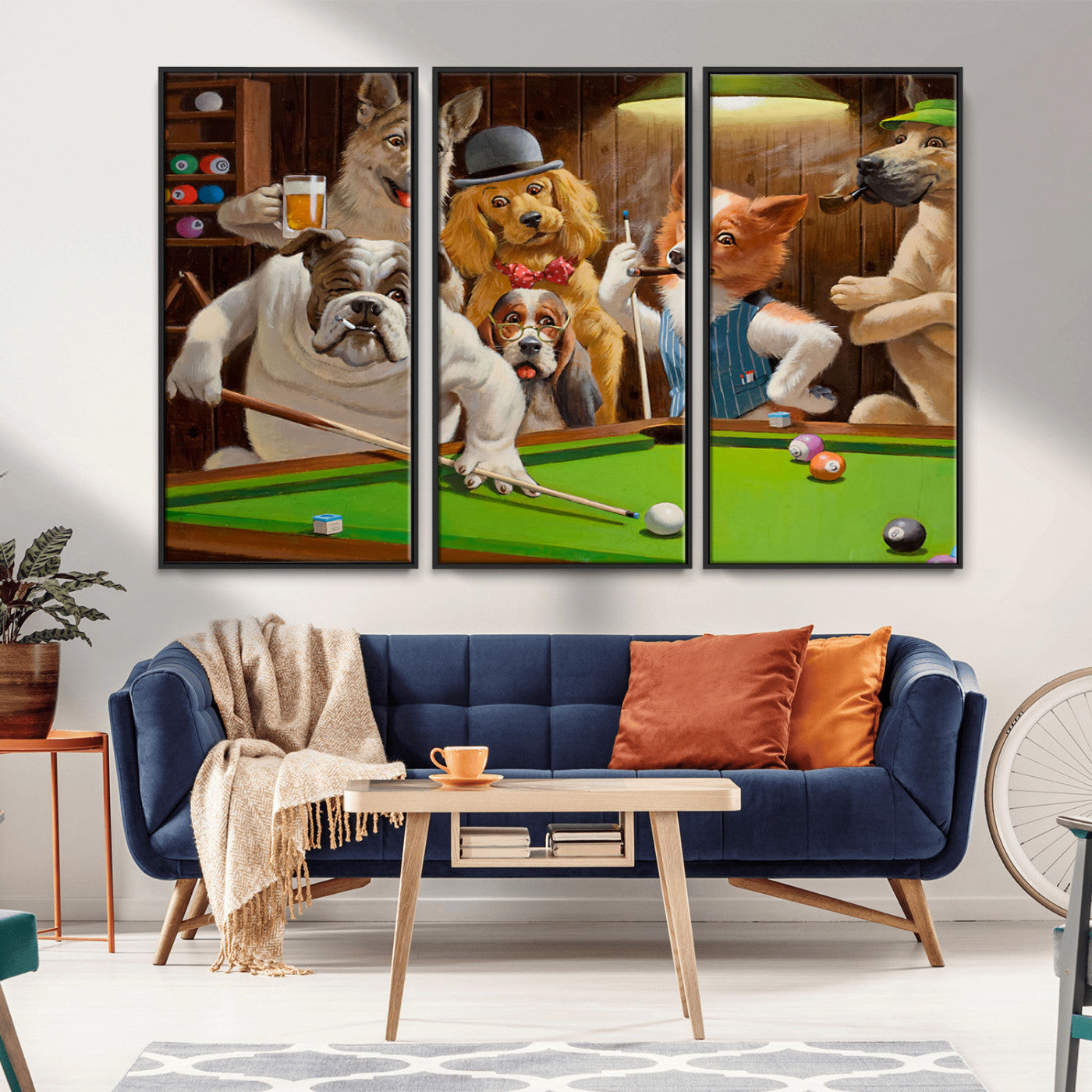 MGV-FC-48X32-3P - Dogs Playing Pool Canvas Wall Art Funny Gifts Dog Print