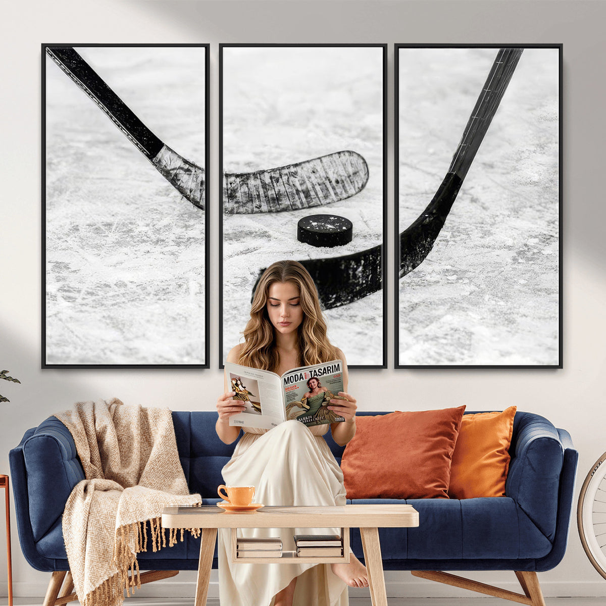 82900-MGV-CV-36X24 - Winter Ice Hockey Sport Canvas Wall Art Print, Hockey Wall Decor
