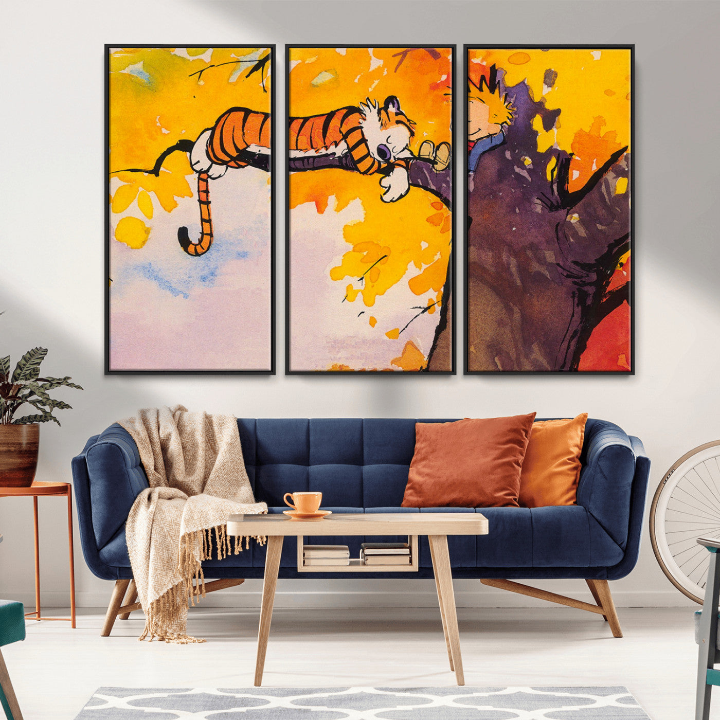 MGV-FC-48X32-3P - Calvin and Hobbes Tree Scene Canvas Print | 3 Panel Large Wall Art for Living Room or Kid’s Room,