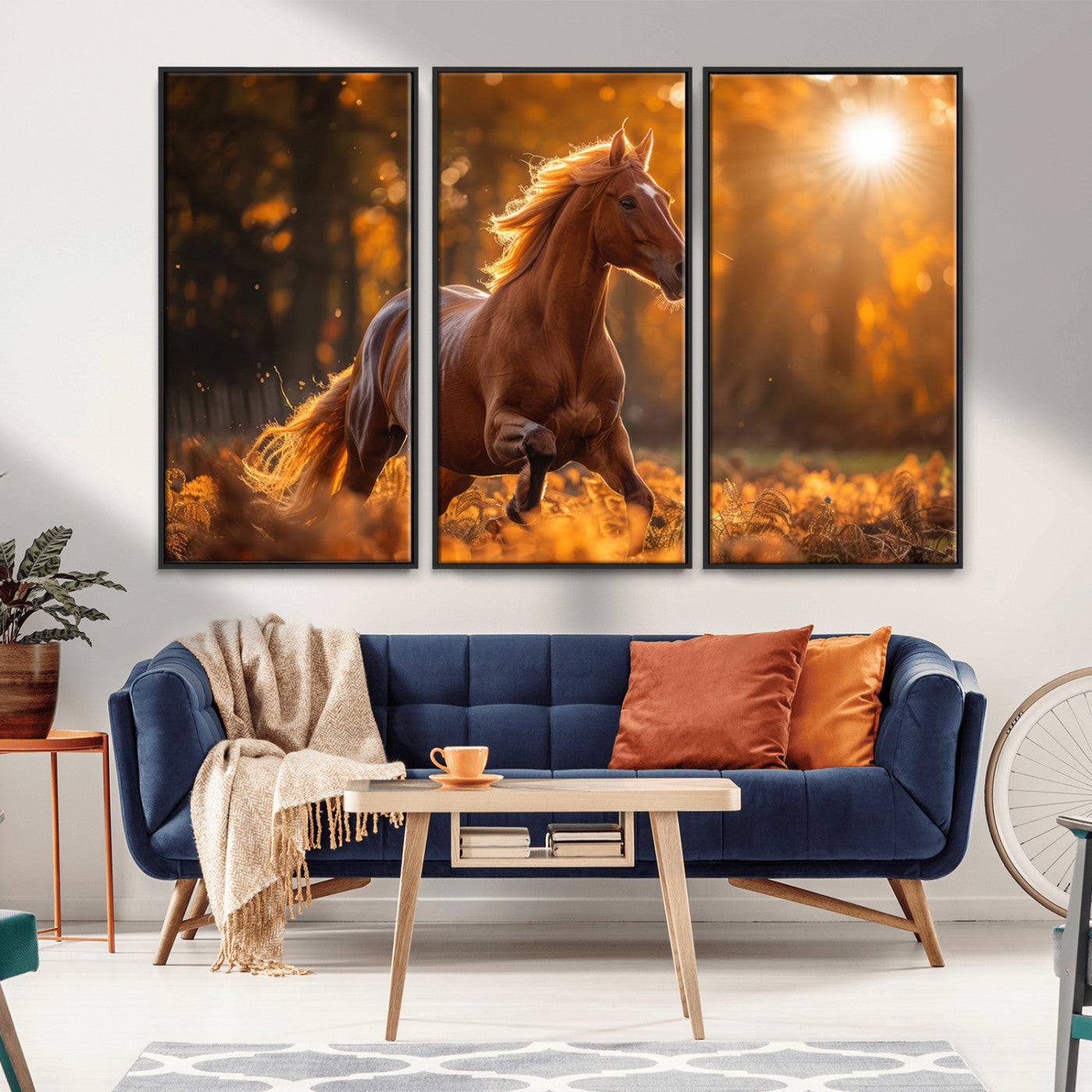 -Running Horse Sunset Forest Wall Art Canvas Print