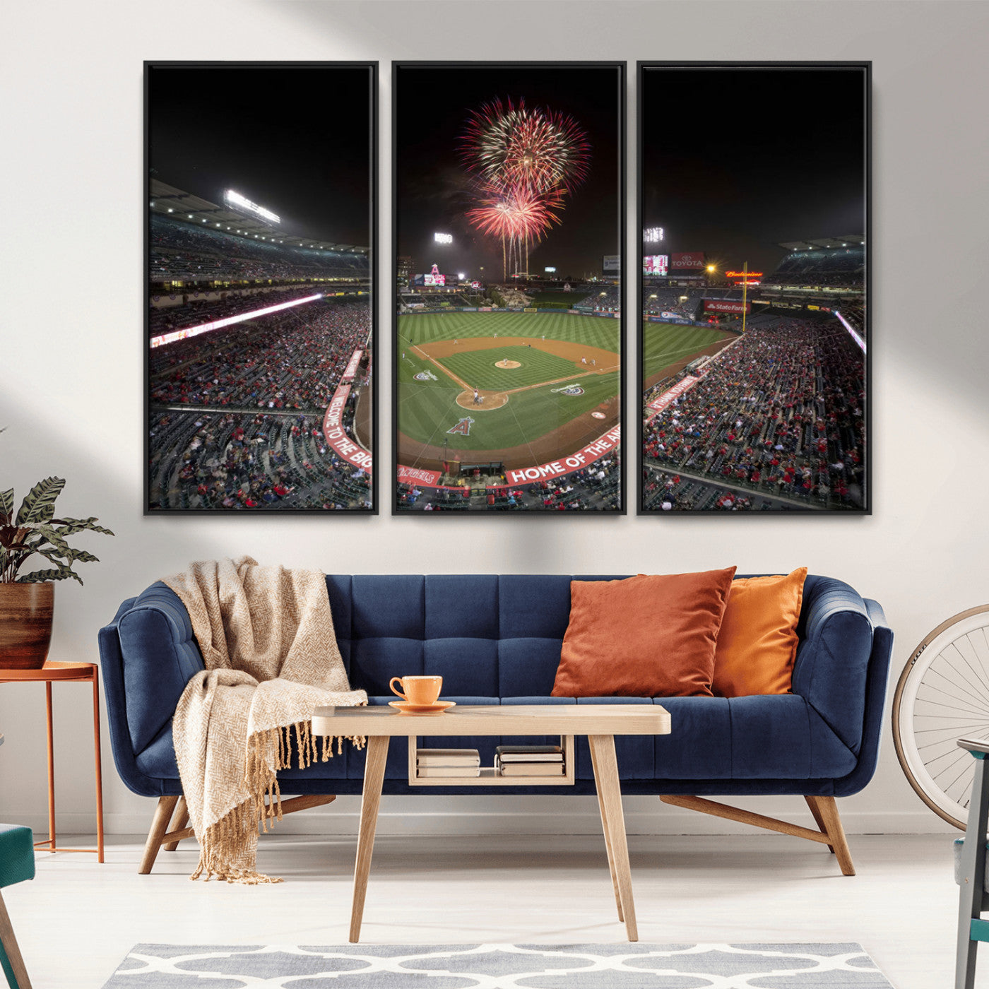 MGV-FC-48X32-3P - Fireworks at Angel Stadium – Los Angeles Angels Night Game Canvas Print, Framed, Ready to Hang