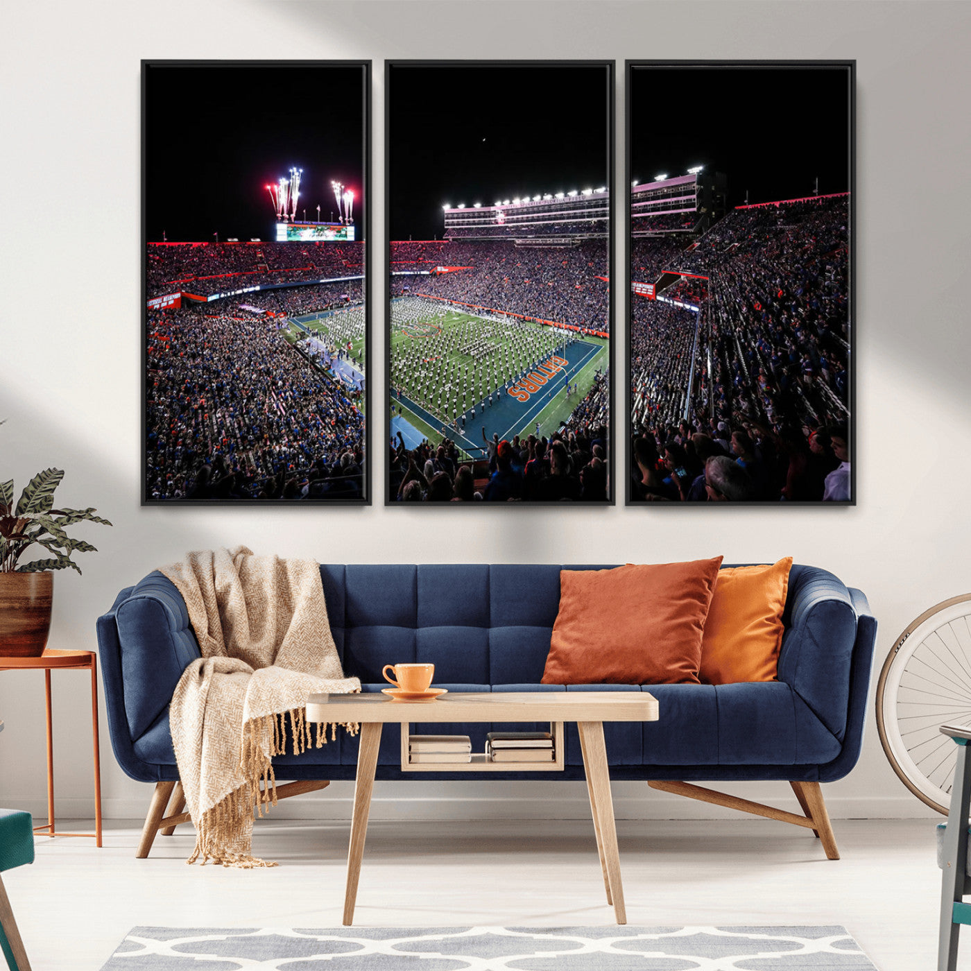 MGV-FC-48X32-3P - Ben Hill Griffin Stadium Night Game Triple Canvas Wall Art - Florida Gators Football Match