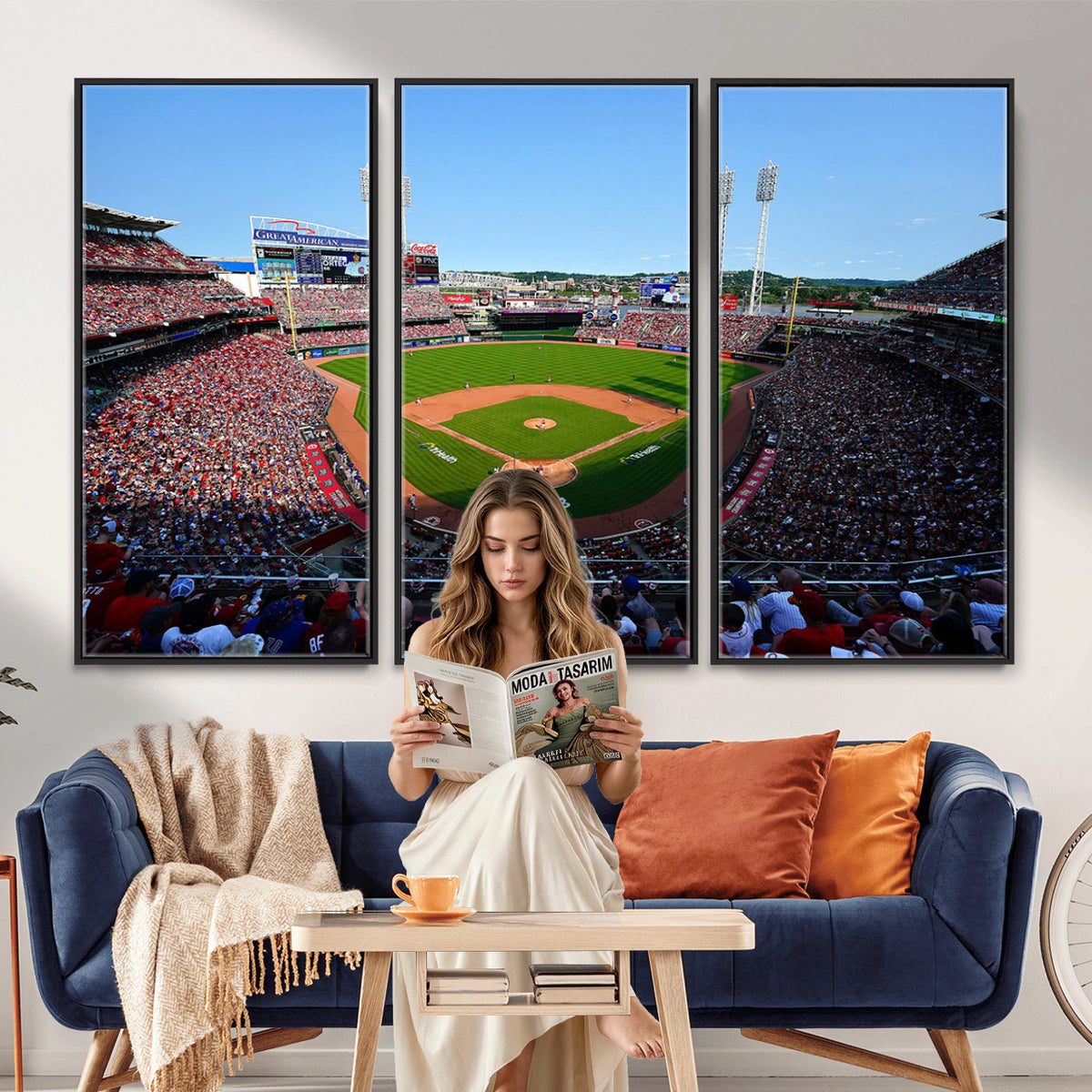 90998-MGV-CV-36X24 - Cincinnati Reds Baseball Canvas Print | Great American Ball Park Stadium Wall Art