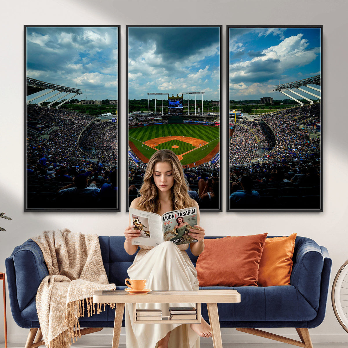 37127-MGV-CV-36X24 - 3-Panel Kauffman Stadium Wall Art Print | Large Kansas City Royals Baseball Canvas