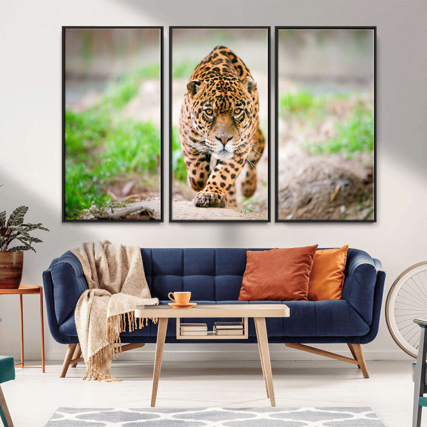 MGV-FC-48X32-3P - Leopard on the Prowl - Stunning Large Framed Canvas Wall Art for Living Room, Bedroom, or Office Décor, Vibrant Wildlife Print, Ready to Hang