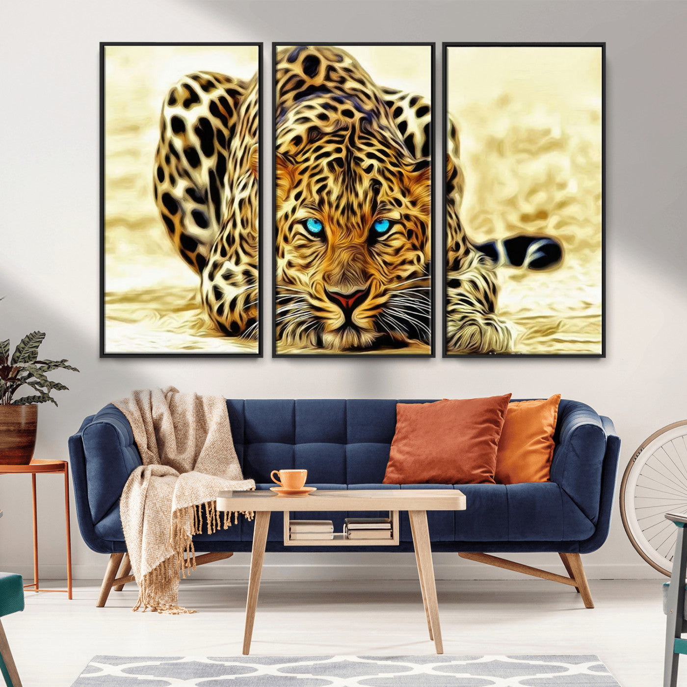 -Blue-Eyed Leopard Canvas Wall Art - Framed Animal Print Ready to Hang - Fierce and Bold Decor for