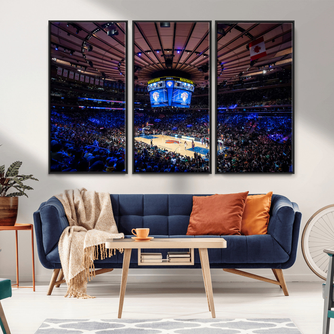 MGV-FC-48X32-3P - Madison Square Garden Basketball Arena Print - Madison Square Garden Basketball Game Triple Canvas Wall Art - NBA Match Atmosphere