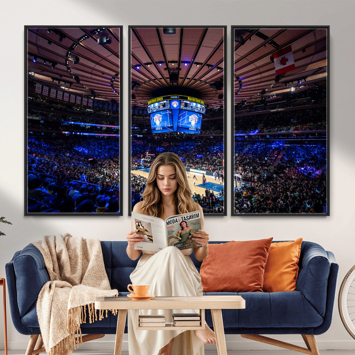20491-MGV-CV-36X24 - Madison Square Garden Basketball Print Canvas, Basketball Game Triple Canvas Wall Art