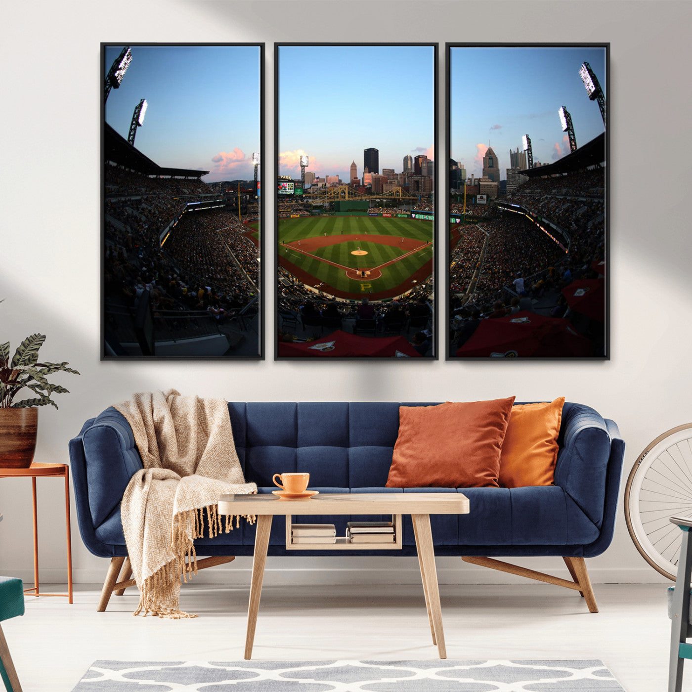 MGV-FC-48X32-3P - PNC Park Evening Game Triple Canvas Wall Art - Pittsburgh Pirates MLB Match - PNC Park Stadium Wall Art Canvas Print