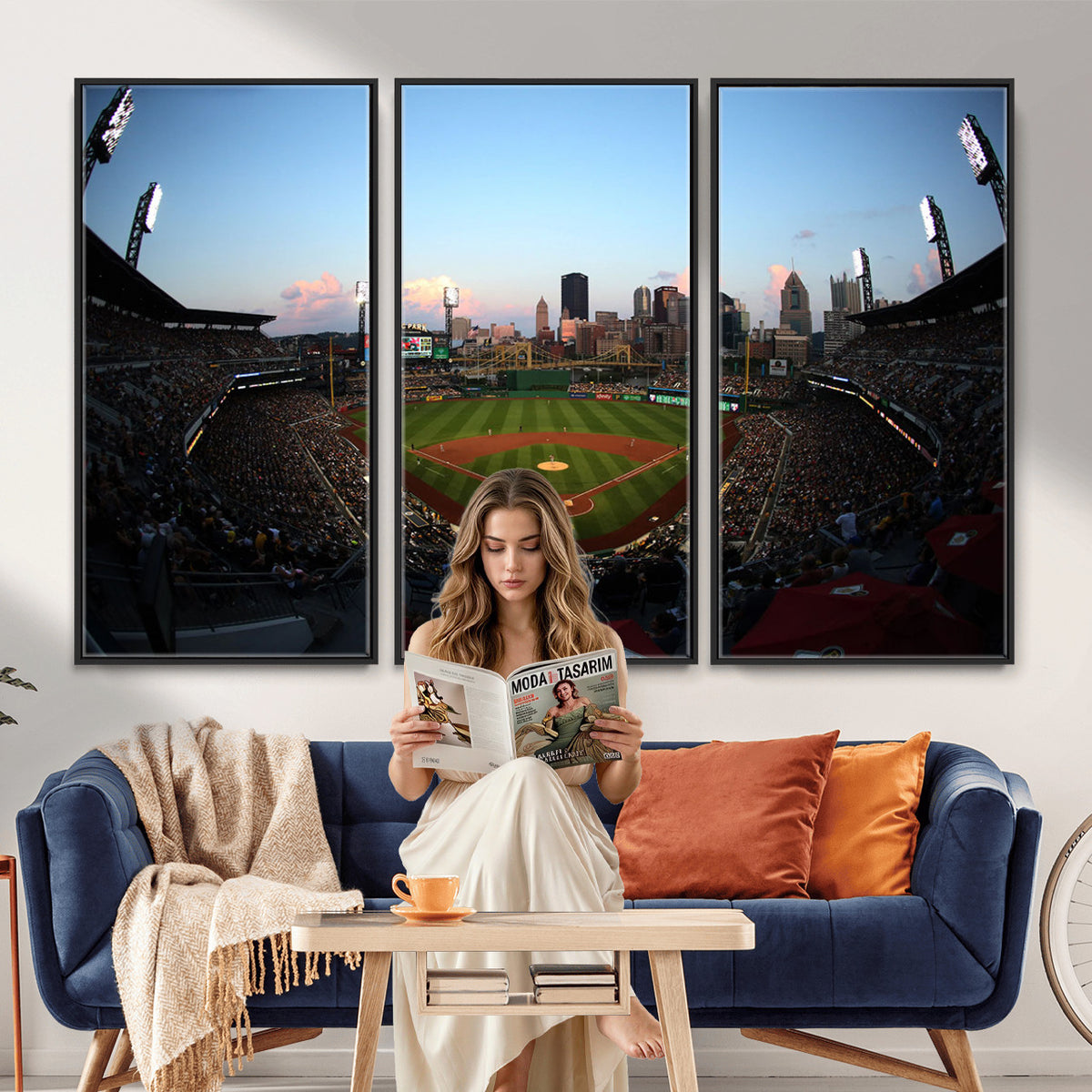 67670-MGV-CV-36X24 - PNC Park Evening Game Triple Canvas Wall Art | Pittsburgh Pirates MLB Stadium