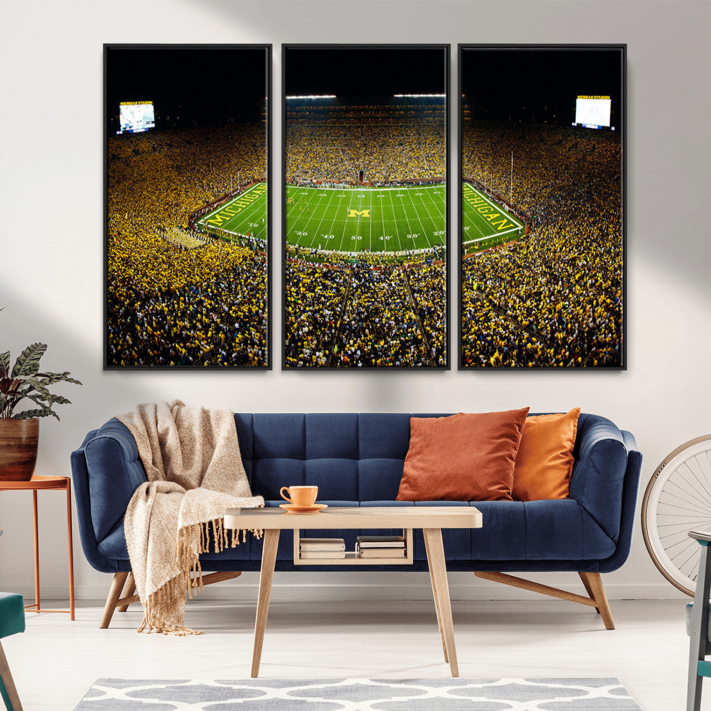 26166-MGV-FC-60X40-3P_Black-Stadium in Michigan Wall Art Canvas Print, Framed American Football Stadium Art Picture Print, Football Stadium Field Perfect Sports Room Decor Artwork