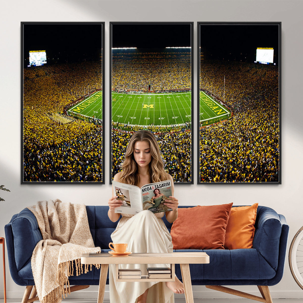26166-MGV-CV-36X24 - Stadium in Michigan Wall Art Canvas Print, Framed American Football Stadium Art