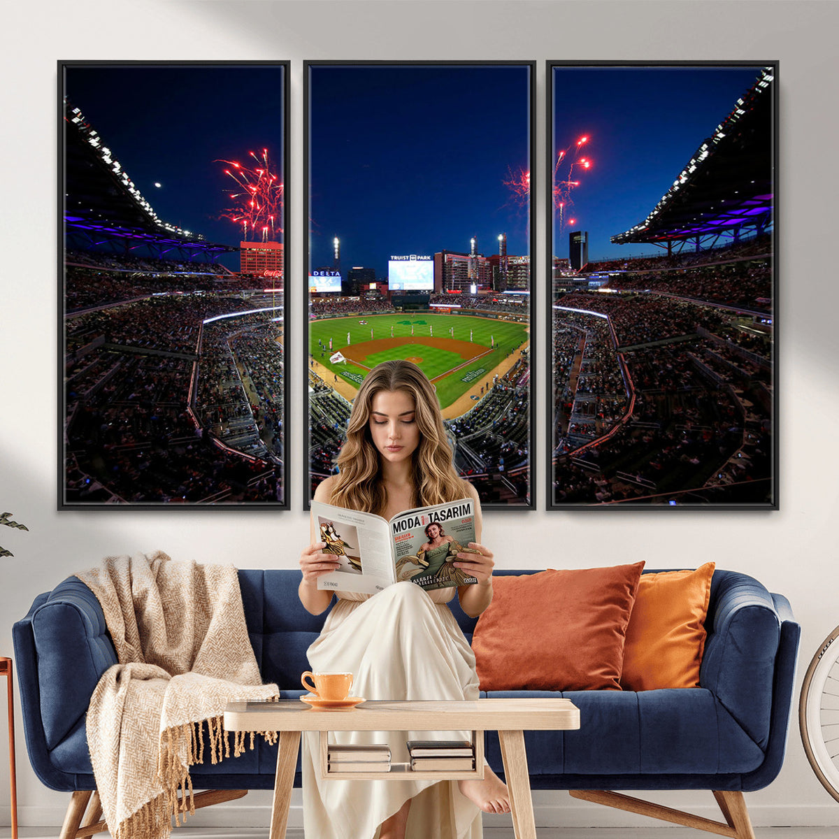50582-MGV-CV-36X24 - Truist Park Atlanta Braves Baseball Stadium Wall Art Print | Large 3-Panel Canvas Print for Sports