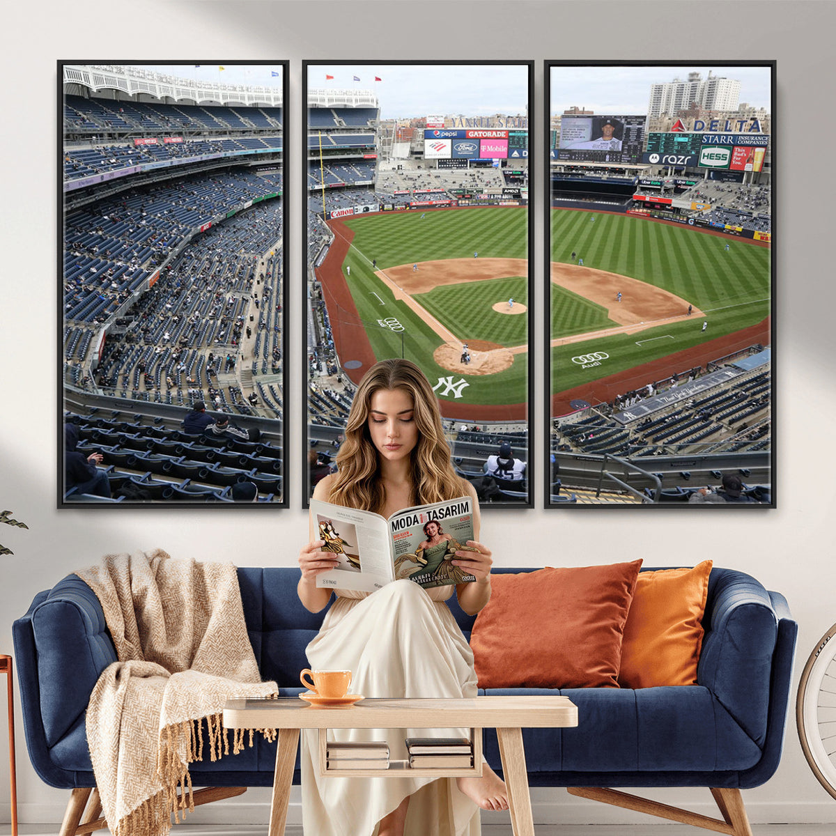 45784-MGV-CV-36X24 - New York Yankees Baseball Team Print, Yankee Stadium Wall Art Canvas Print