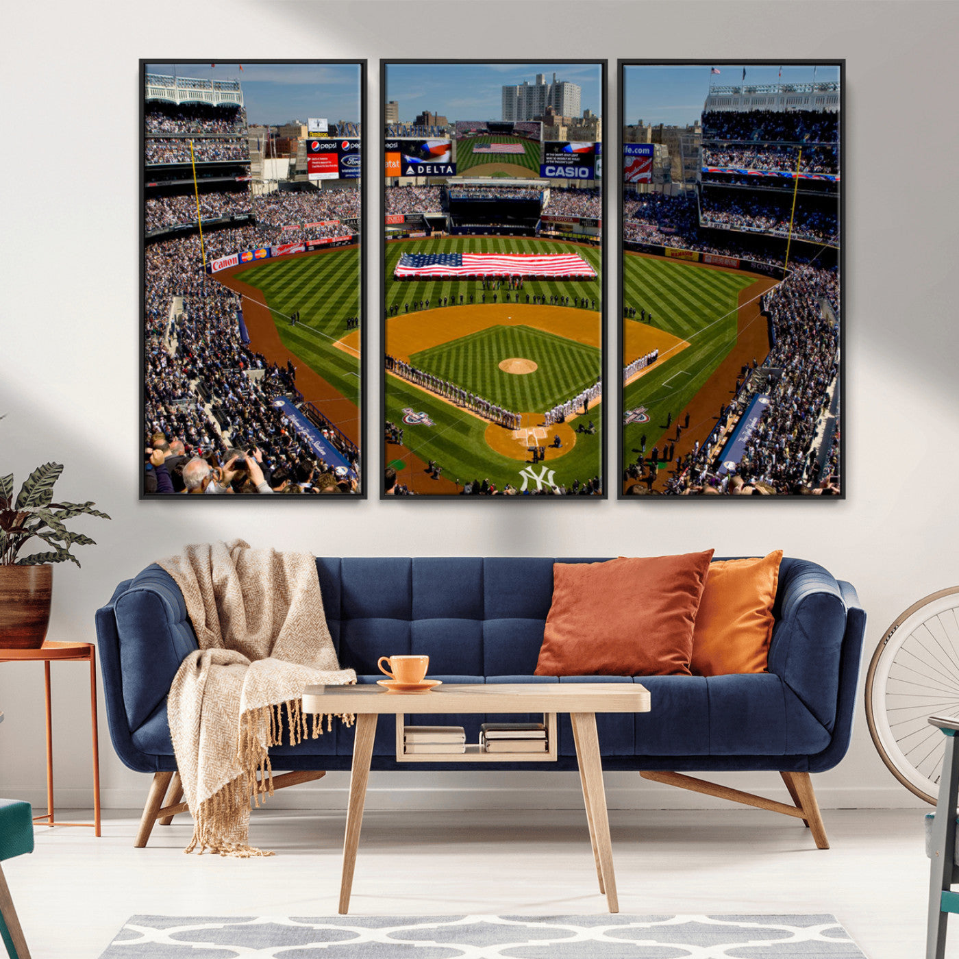 MGV-FC-48X32-3P - Yankee Stadium New York Wall Art Print | 3-Panel Canvas Print of Yankees Baseball Stadium | Large Framed Wall Decor for Baseball Fans | Ready-to-Hang