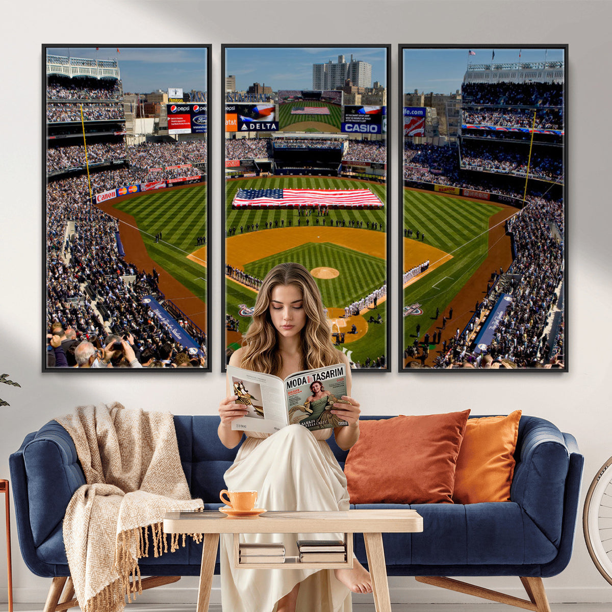 20879-MGV-CV-36X24 - Yankee Stadium New York Wall Art Print | 3-Panel Canvas Print of Yankees Baseball Stadium