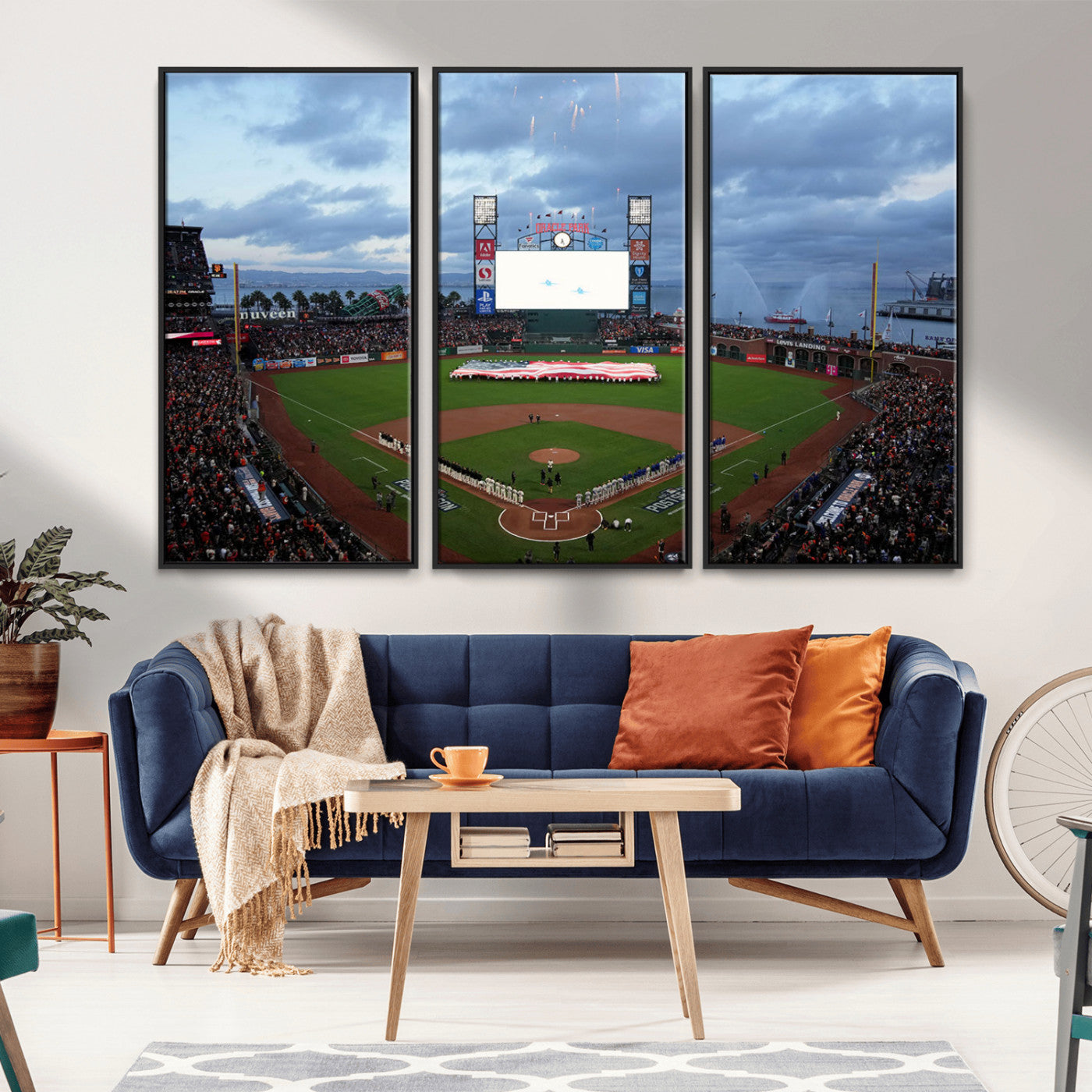 MGV-FC-48X32-3P - Oracle Park San Francisco Giants Wall Art | 3-Panel Canvas Print of Oracle Park Stadium | Large Framed Baseball Wall Decor | Ready-to-Hang MLB Canvas Print