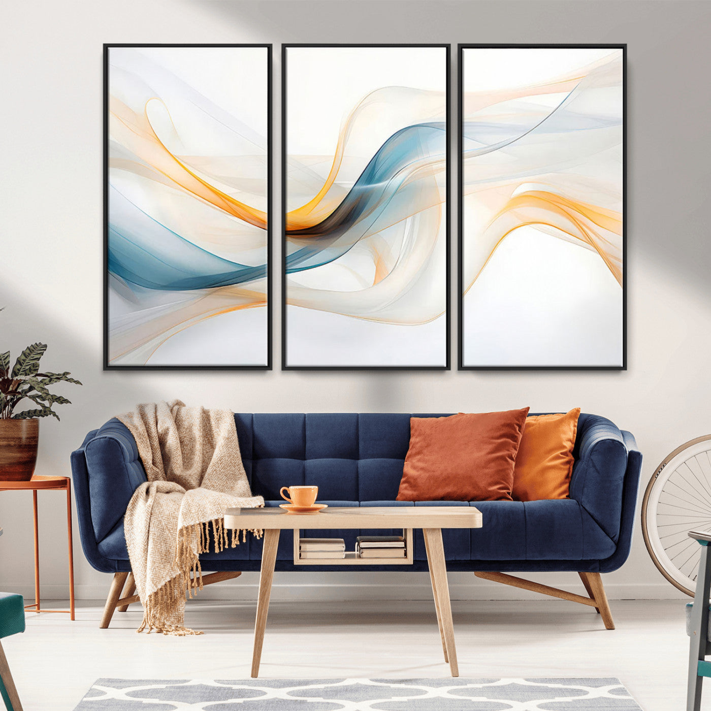 MGV-FC-48X32-3P - Decorative Turquoise Abstract Wave Wall Art Canvas Print