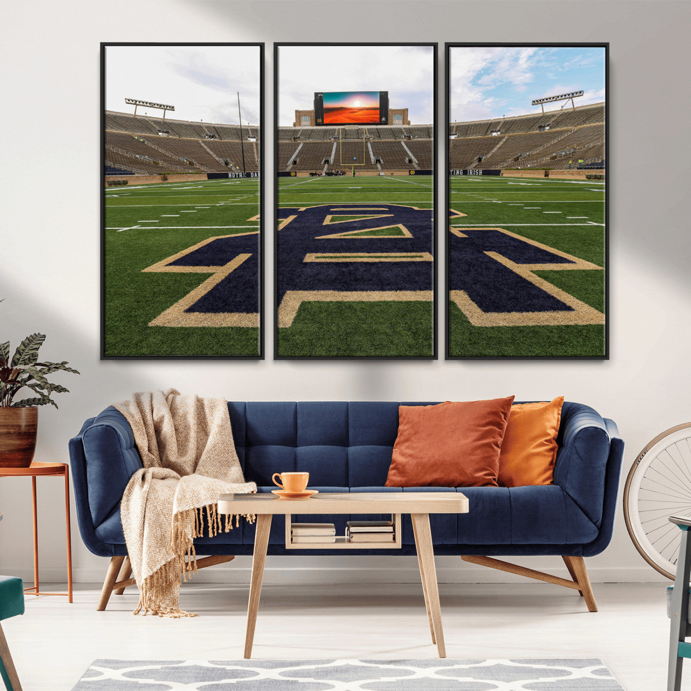 MGV-FC-48X32-3P - Notre Dame Stadium Giclee Canvas Print | Triptych Wall Art Featuring Iconic Notre Dame Football Field | Ready-to-Hang Sports Stadium Decor