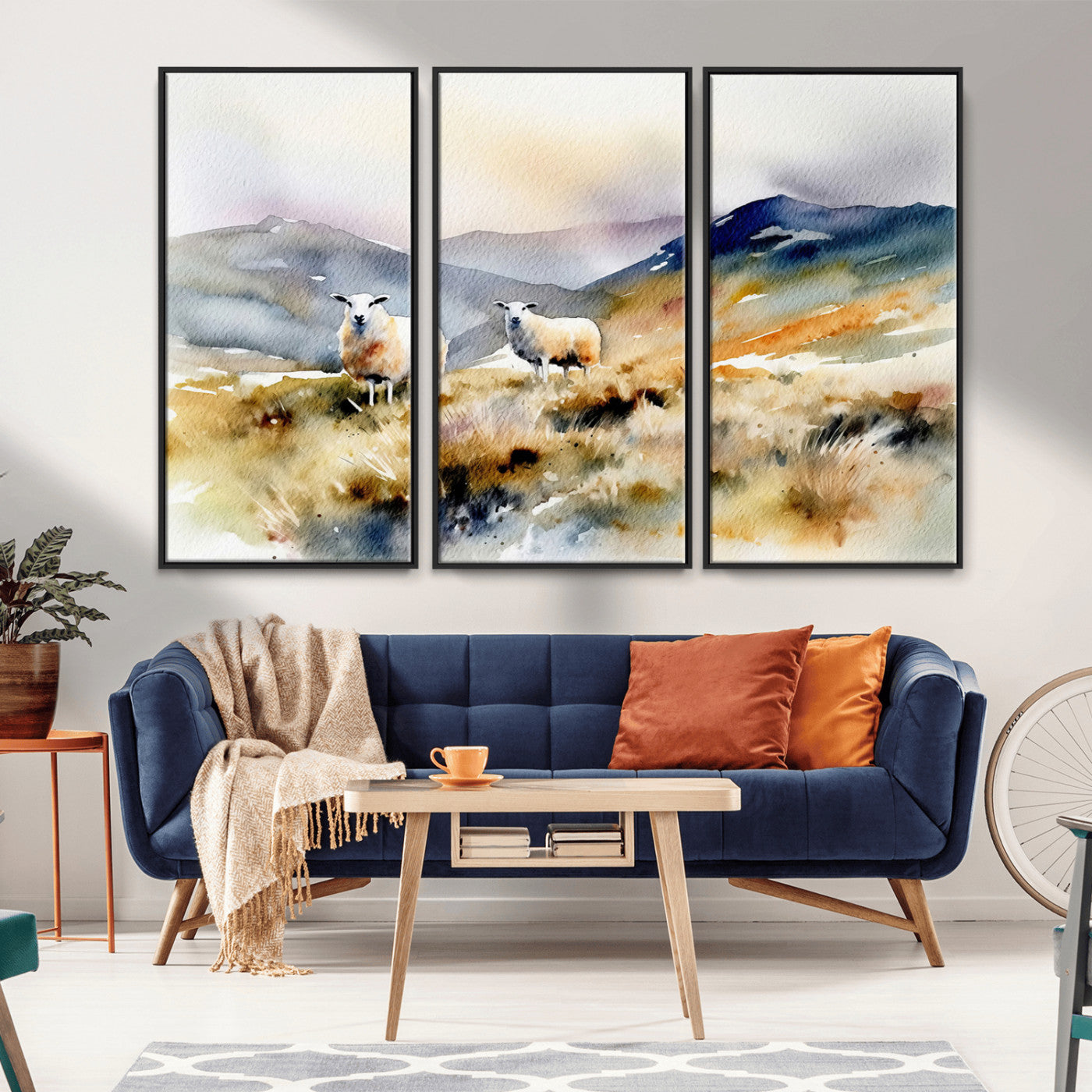 -Watercolor Sheep for Farmhouse Decor Wall Art Canvas Print, Mountain Wall Art Print
