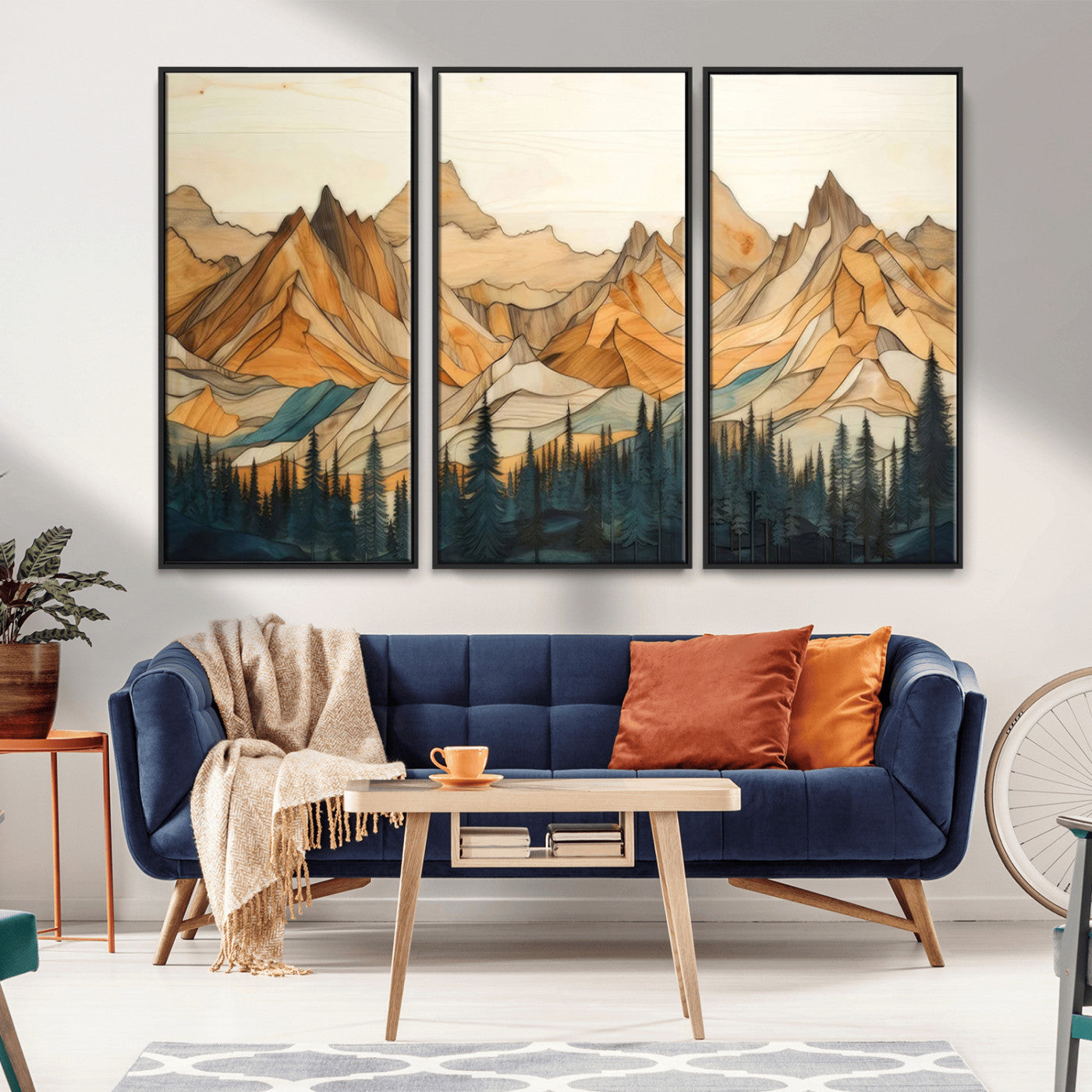 -Rustic Wood Mountain Wall Art Print | Triptych Giclee Print Featuring Handcrafted Forest and