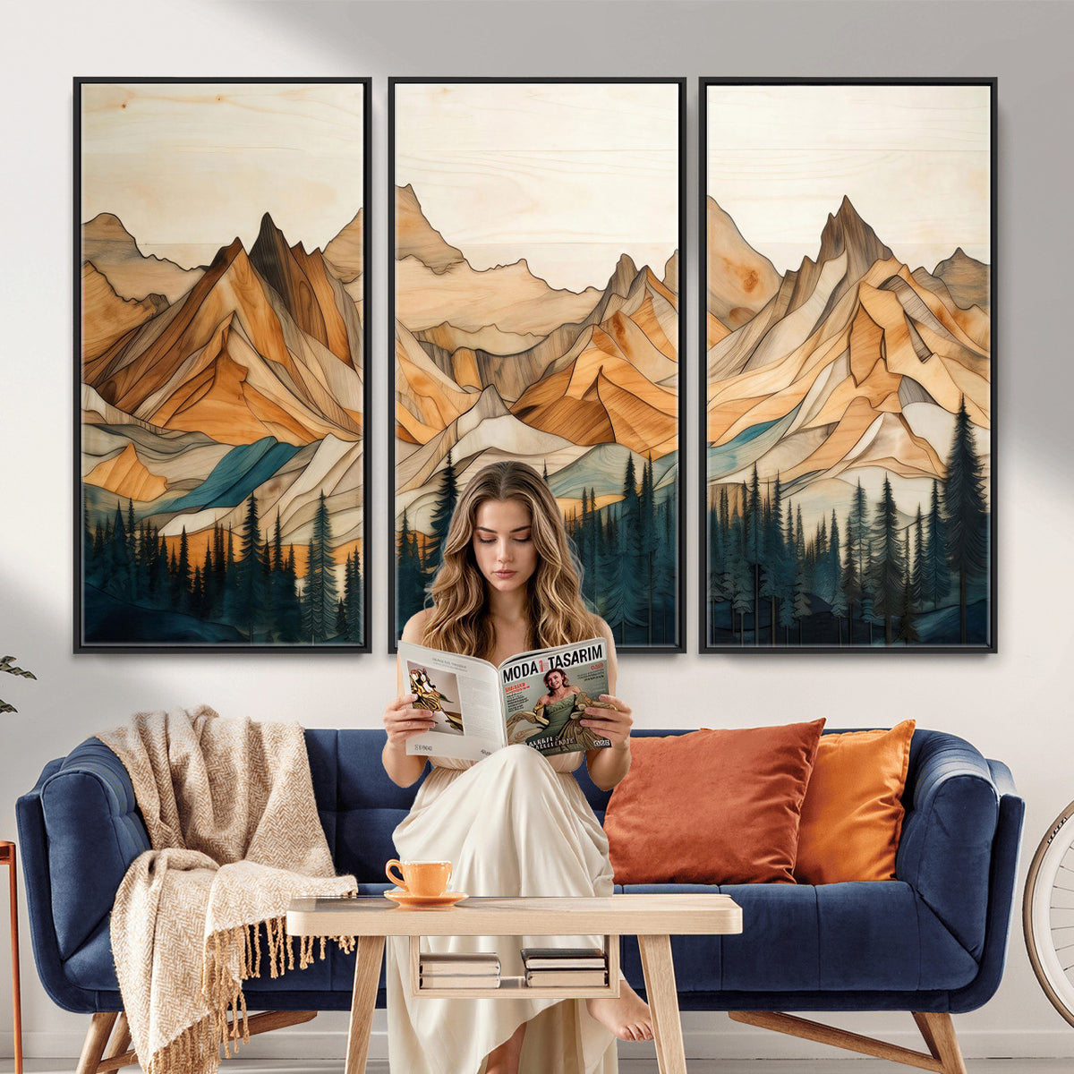 31576-PAN-FL-20X10 - Rustic Wood Mountain Wall Art Print | Triptych Giclee Print Featuring Handcrafted Forest and