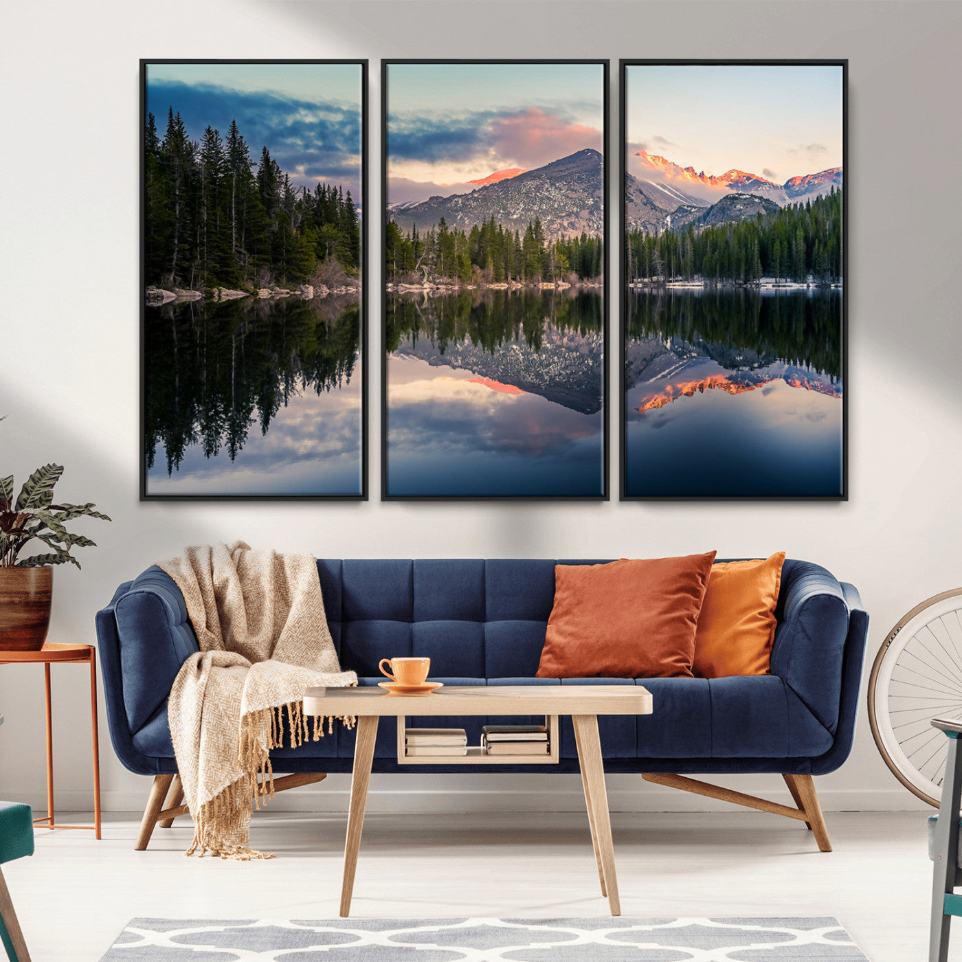 MGV-FC-48X32-3P - Bear Lake Reflection at Rocky Mountain National Park Wall Art Canvas Print, Scenic Mountain Landscape Canvas Print Set | Mountain Lake Wall Art Print