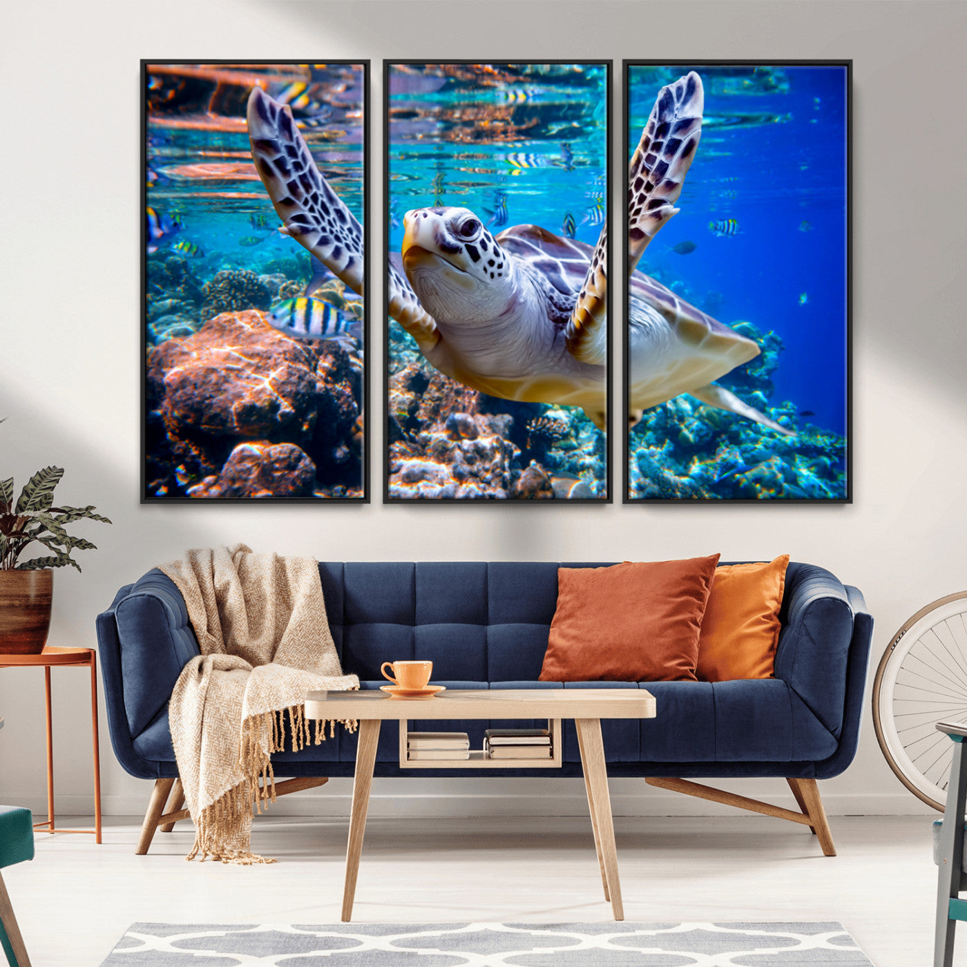 MGV-FC-48X32-3P - Underwater Sea Turtle Wall Art Canvas Print – Vibrant Ocean Coral Reef Décor, Ready to Hang