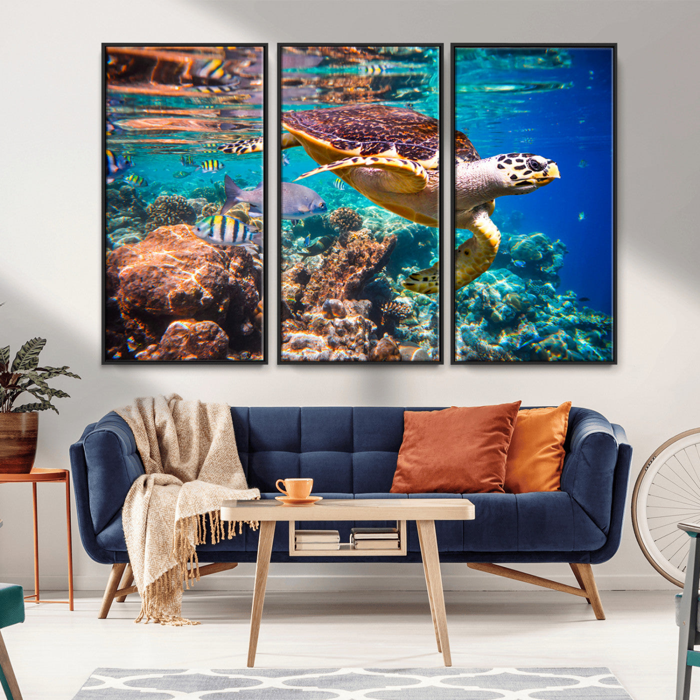 MGV-FC-48X32-3P - Sea Turtle Wall Art Canvas Print – Vibrant Ocean Coral Reef Décor, Ready to Hang