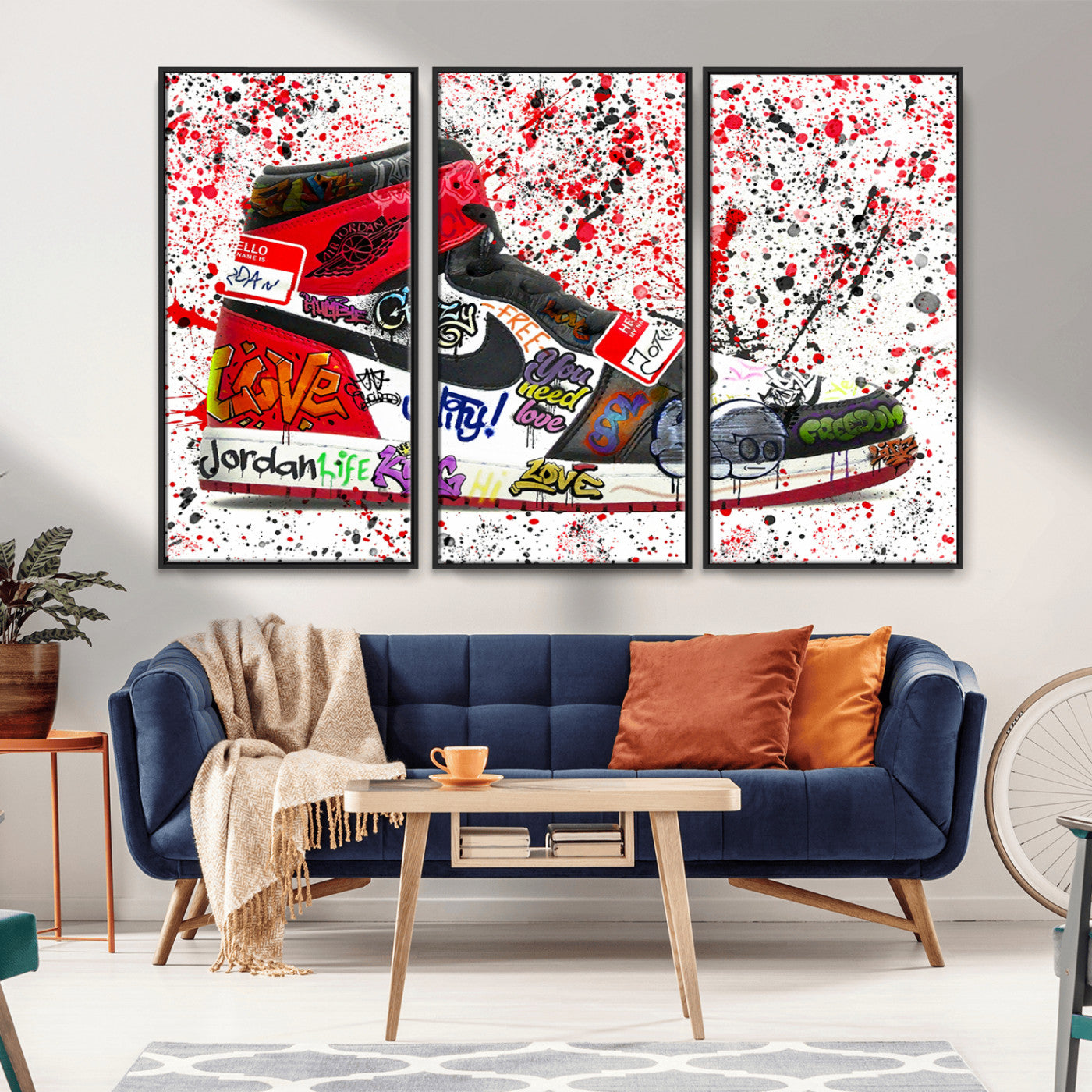 MGV-FC-48X32-3P - Jordan Shoes Graffiti Wall Art Canvas Print- Jordan Graffiti Canvas Wall Art - Framed Perfect for Sneaker heads and Urban Art Lovers