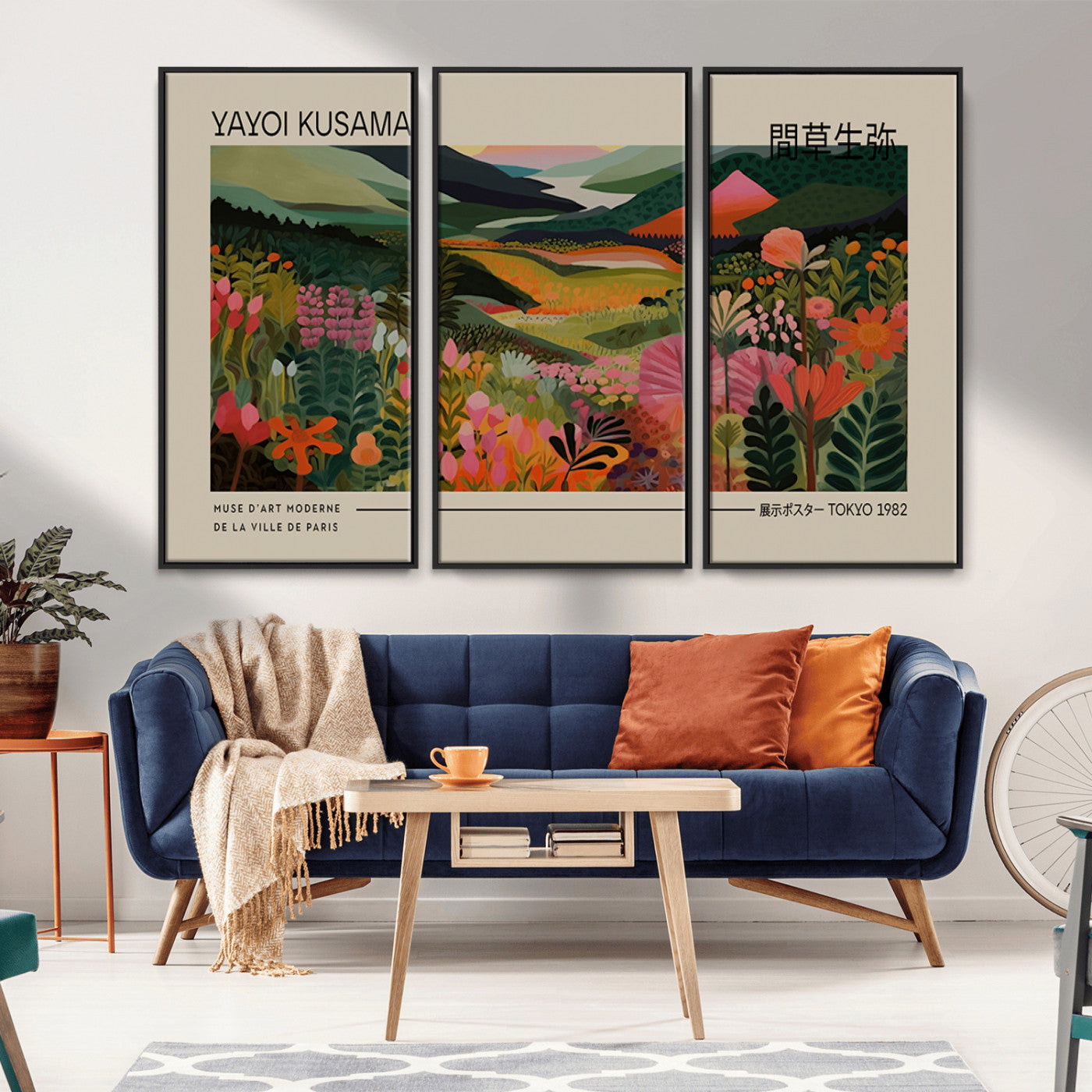 MGV-FC-48X32-3P - Yayoi Kusama Landscape Canvas Print, Vibrant Floral Mountain Art Print, Botanical Flower Nature